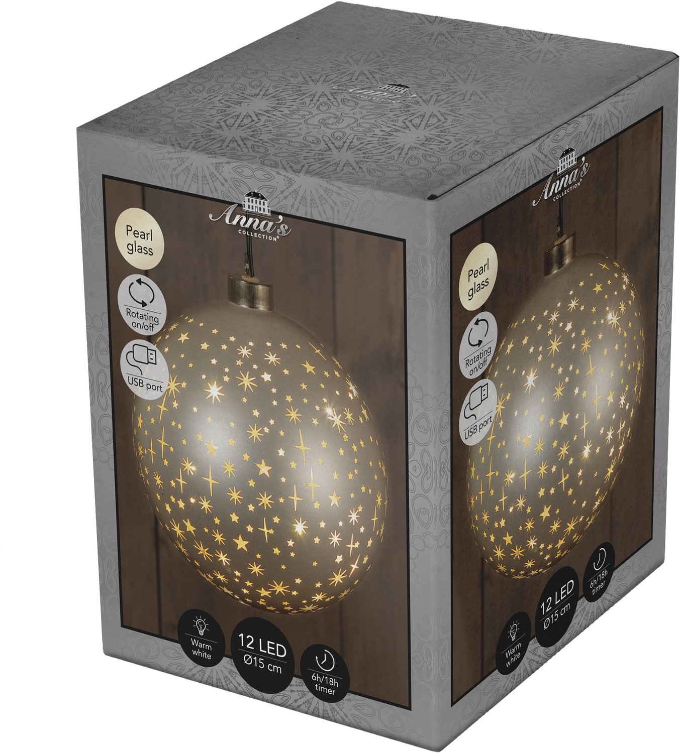 Anna's Collection hanger bal glas stars led d15cm champagne