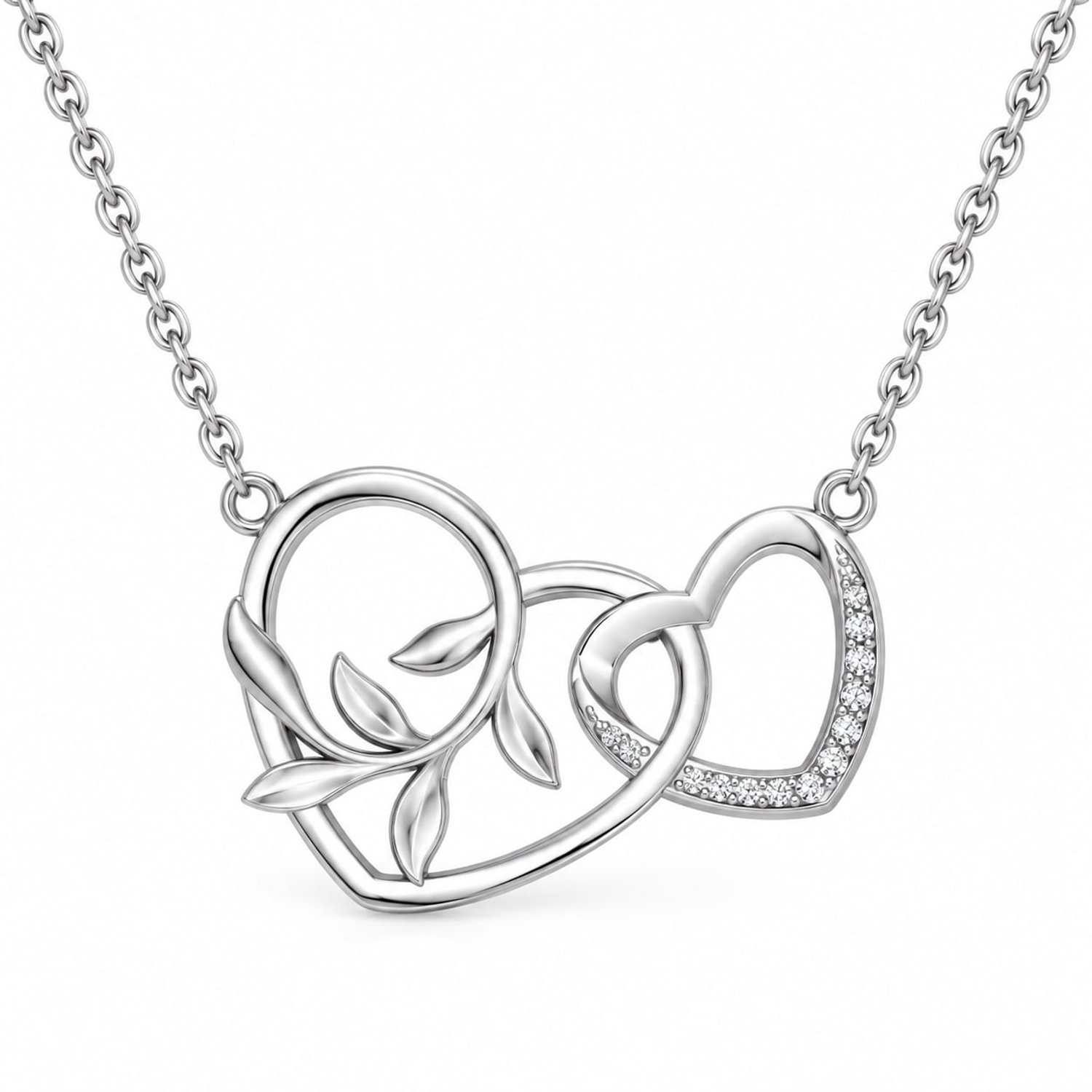 Dubbel hartje ketting met zirkonia - Dames Ketting - 43 cm - 925 Zilver - Zilverkleurig