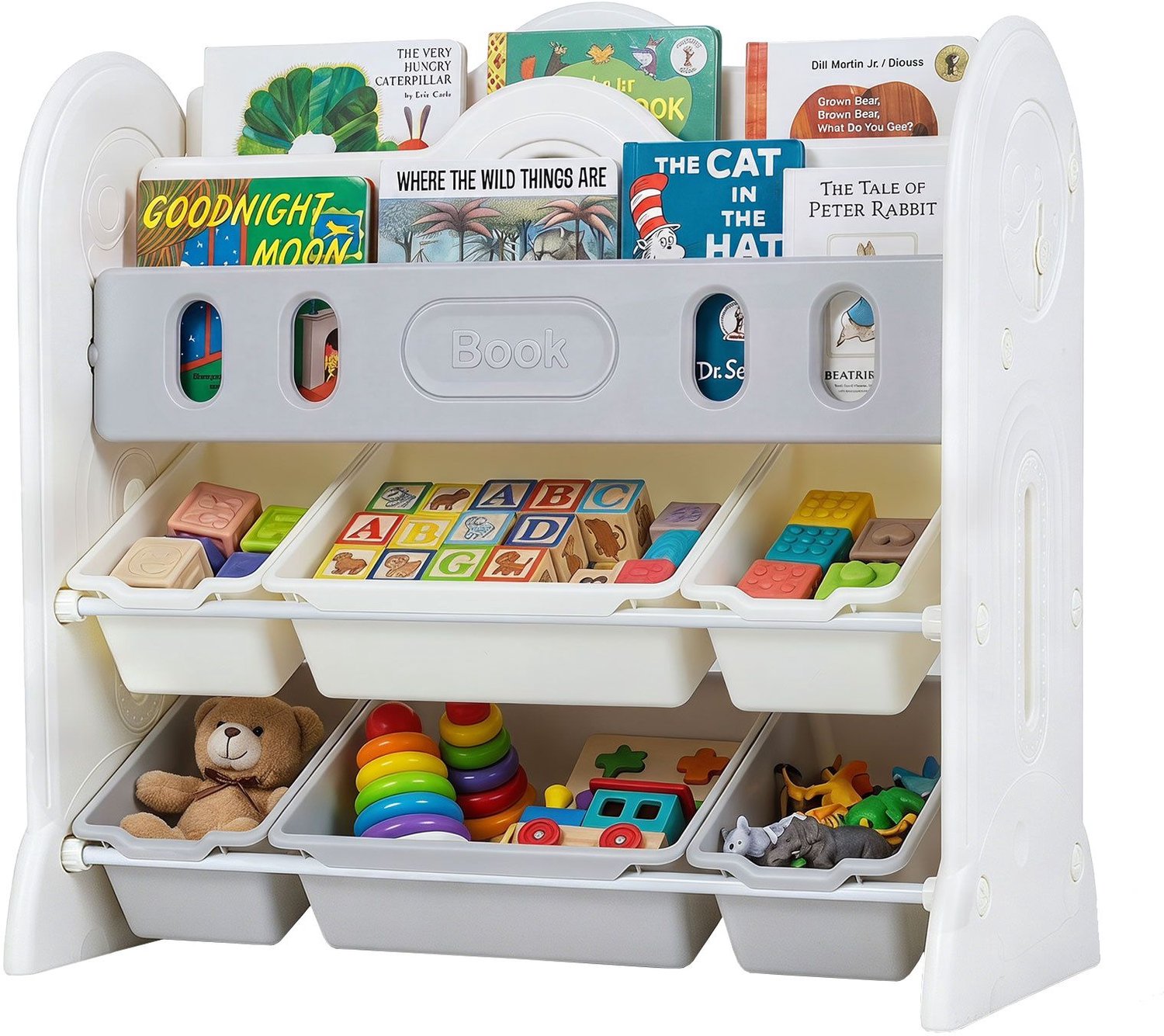 SureDeal® - Bureaukast - Kinderboekenrek Laags Montessori - 85x41x84 cm - Wit + Grijs