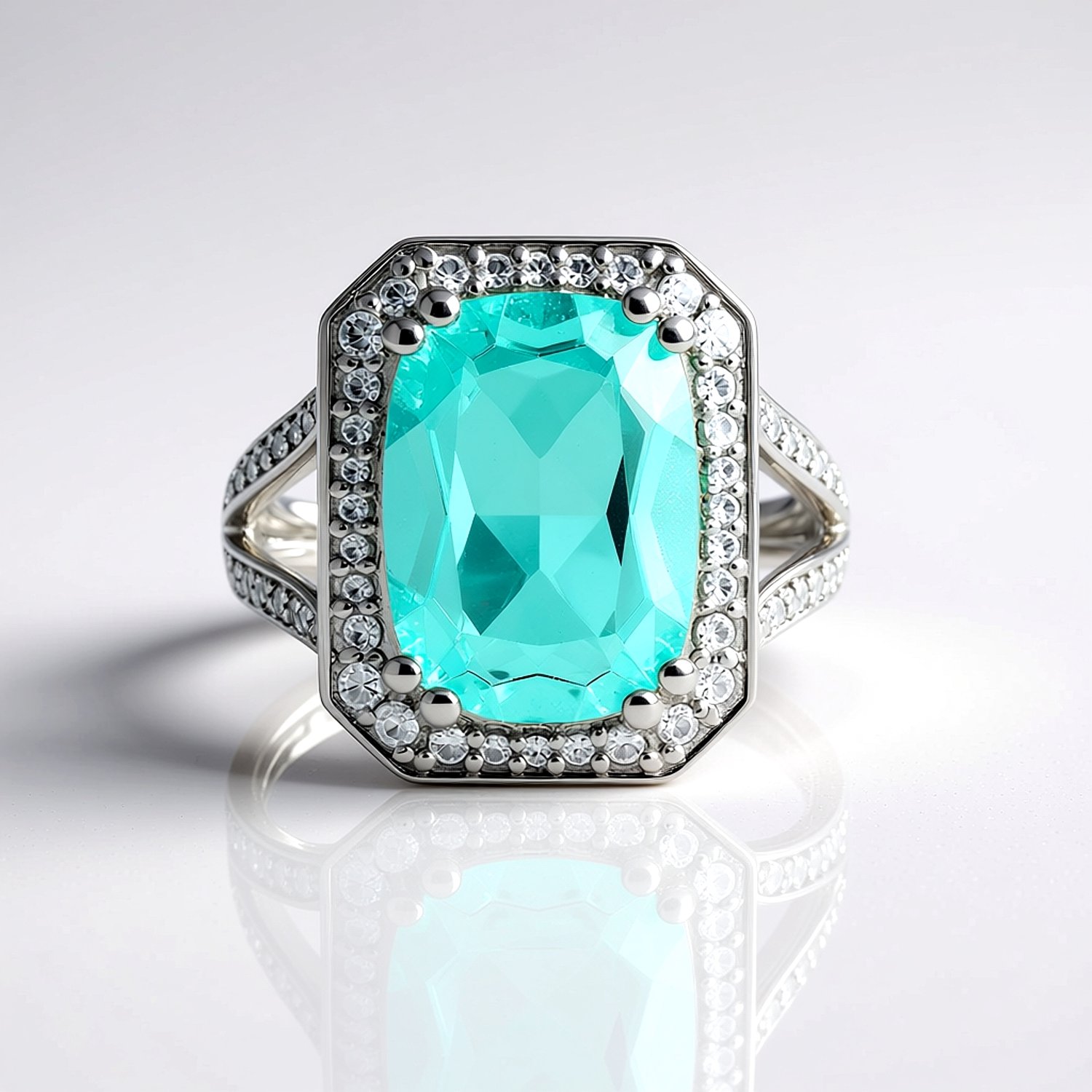 Cavill - Antiek geslepen ring - 925 Sterling Zilver platina gecoat - Blauwe Paraiba Kwarts 5,239 ct - Tanzanian Zirkonen Pavé - Exclusief