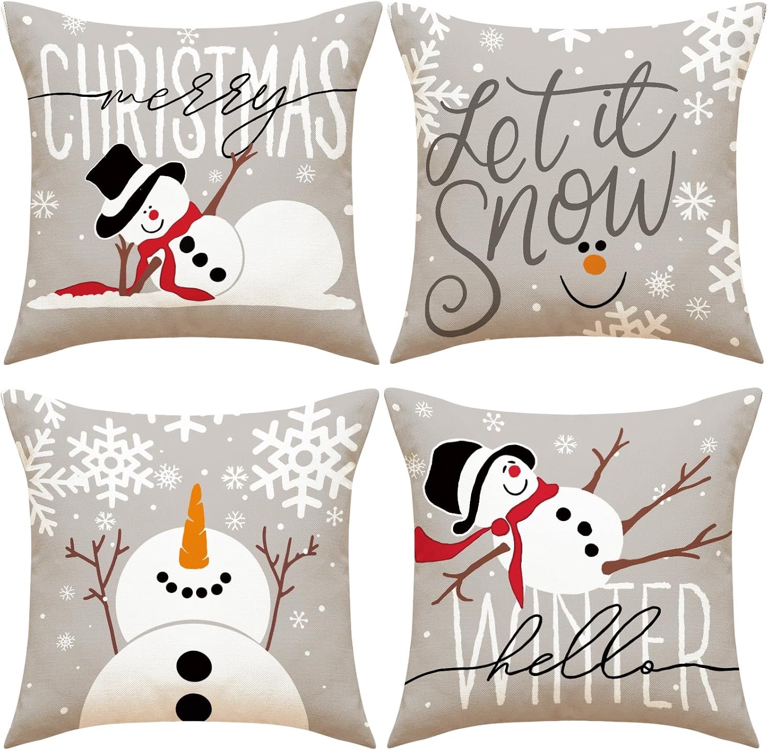 longziming Kussenhoes - Decoratieve Sloop - Kerst Kussensloop - Ademend Kort Pluche - Vochtregulerend Materiaal - Feestelijke Kerstmotieven - Sneldrogend Ontwerp - Comfortabele Binnendecoratie - Ideaal Cadeau - 4 Stuks grijs