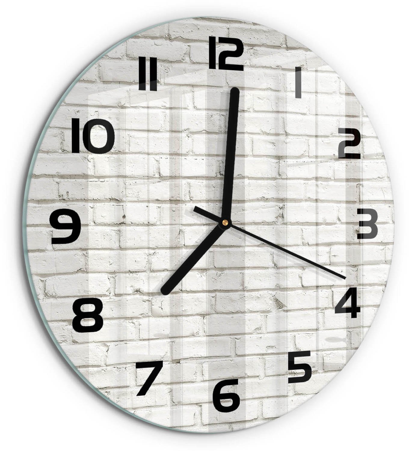 TULUP Wandklok - Bakstenen muur Glazen Wandklok Design - fi30 cm - Wit Klok Glas Met Opdruk - Zwarte handen - Ronde Klok - Wandklok Glas Met Motief - Decoratieve Glazen Klok