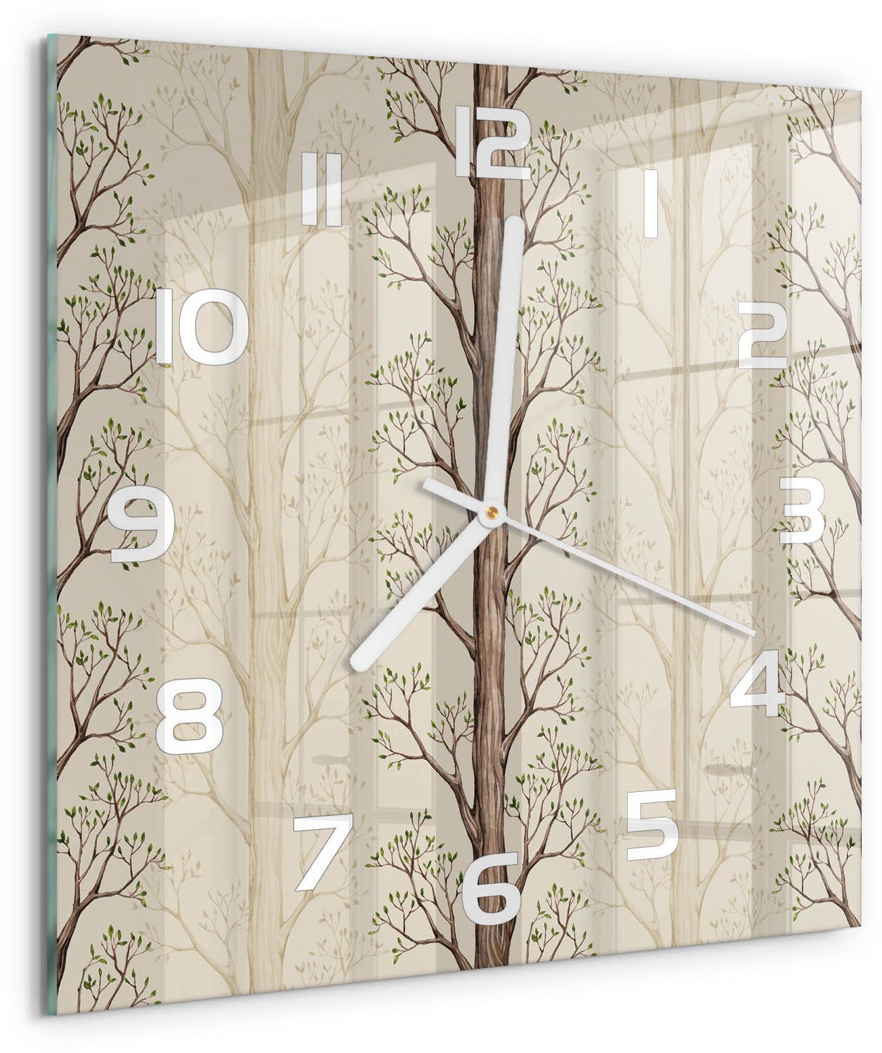 Tulup Wandklok - Bomen Moderne Wandklok Glas - 30x30 cm - Bruin Wandklok Glas Decoratie - Witte handen - Vierkante Klok - Glazen Wandklok Design - Klok Glas Met Opdruk