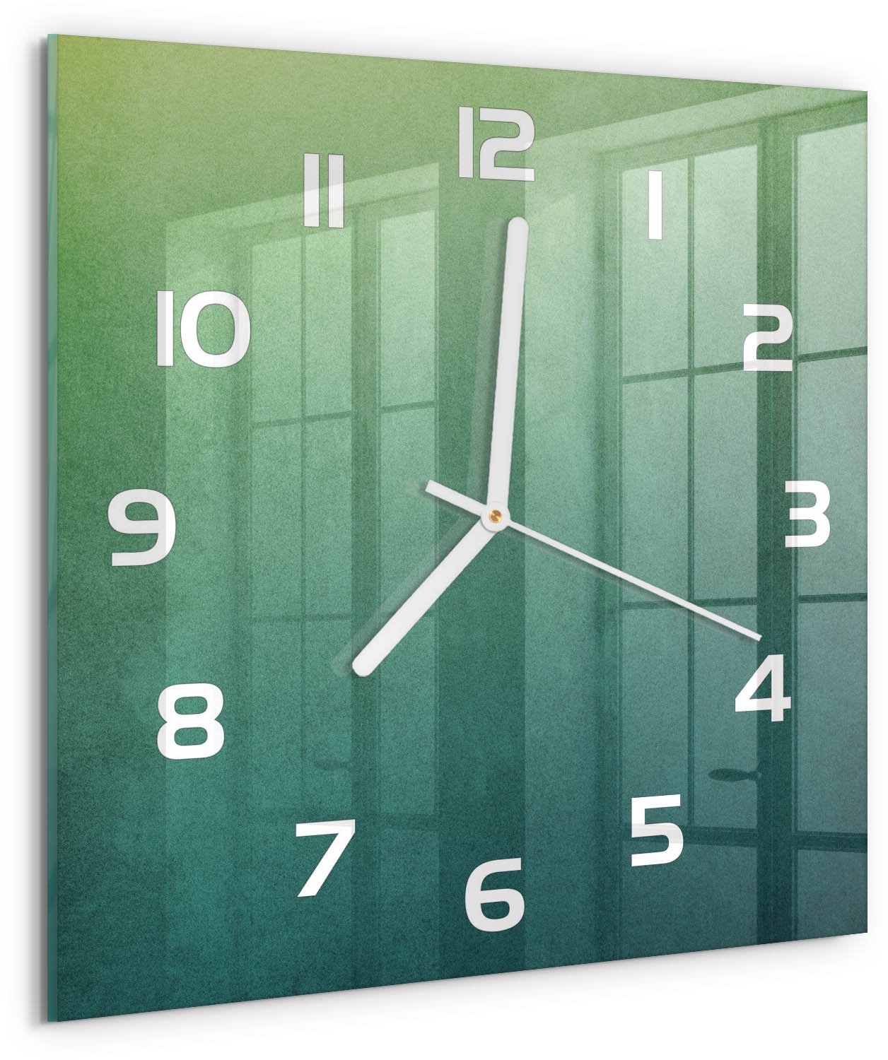 Tulup Wandklok - Zeegradiënten Moderne Wandklok Glas - 30x30 cm - Veelkleurig Wandklok Glas Decoratie - Witte handen - Vierkante Klok - Glazen Wandklok Design - Klok Glas Met Opdruk