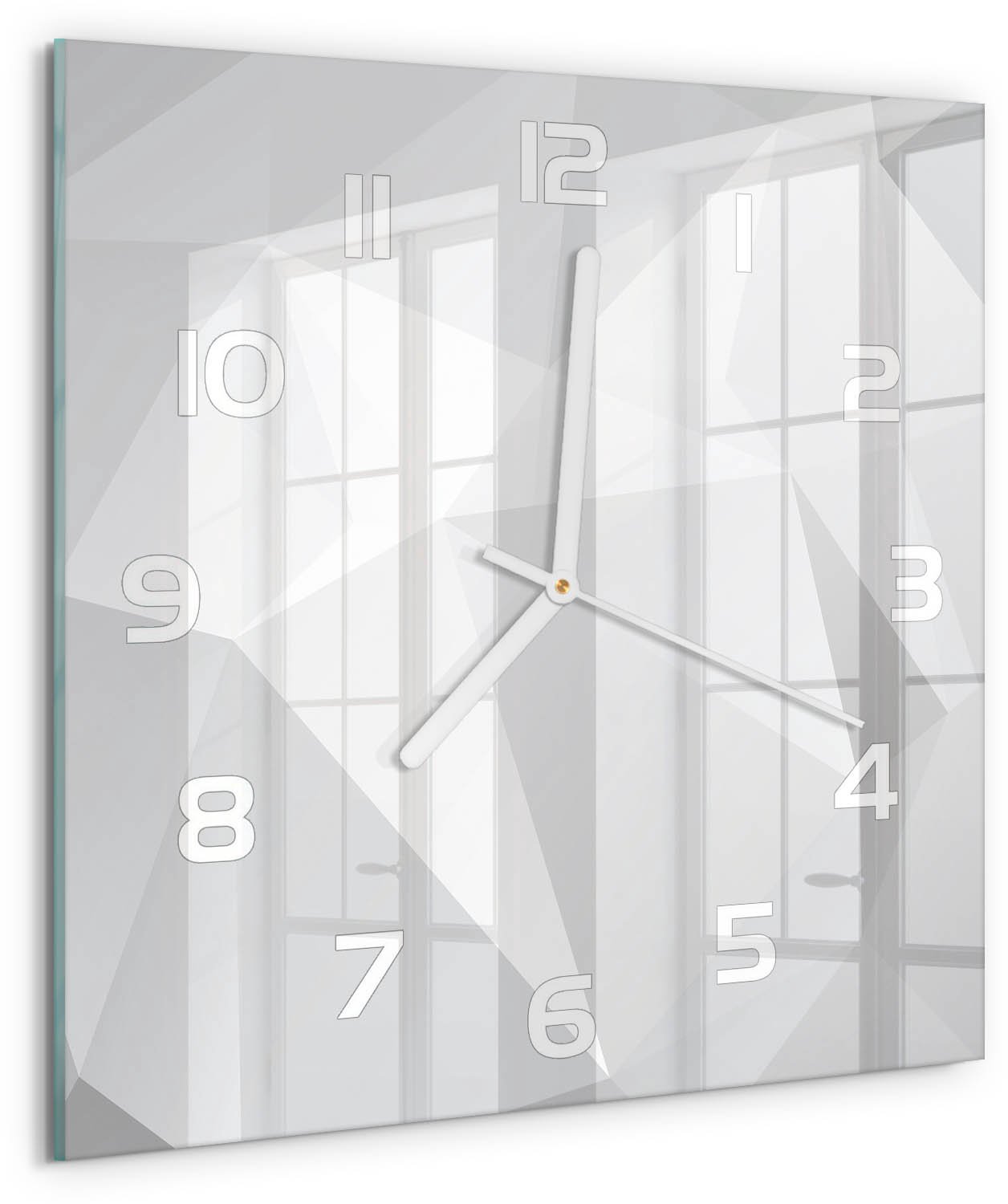 TULUP Wandklok - Abstracte achtergrond Moderne Wandklok Glas - 30x30 cm - Wit Wandklok Glas Decoratie - Witte handen - Vierkante Klok - Glazen Wandklok Design - Klok Glas Met Opdruk