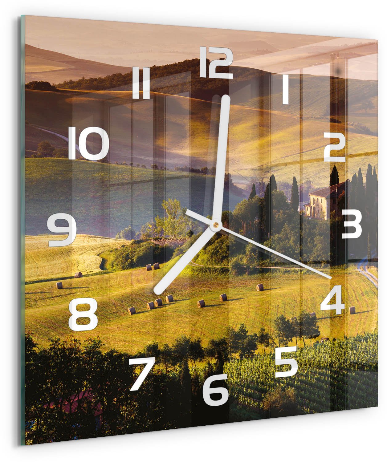 Tulup Wandklok - Toscane, Italië Klok Glas Met Opdruk - 30x30 cm - Groente Moderne Wandklok Glas - Witte handen - Vierkante Klok - Decoratieve Glazen Klok - Glazen Wandklok Design