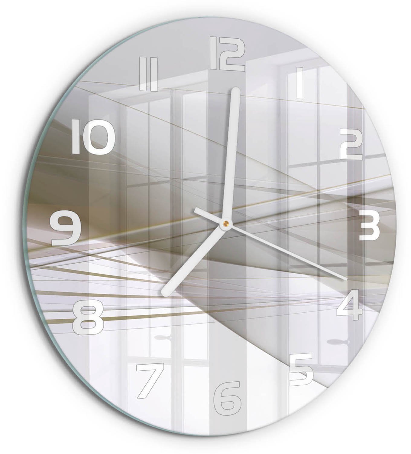TULUP Wandklok - Abstractie Glazen Wandklok Design - fi30 cm - Beige Klok Glas Met Opdruk - Witte handen - Ronde Klok - Wandklok Glas Met Motief - Decoratieve Glazen Klok