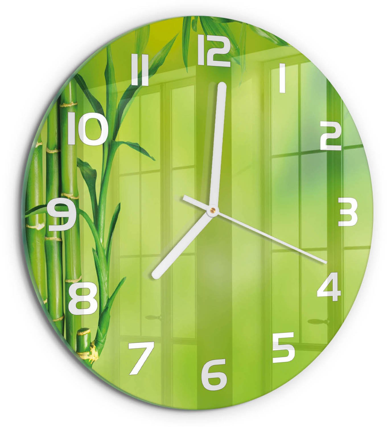 TULUP Wandklok - Bamboe Moderne Wandklok Glas - fi30 cm - Groente Wandklok Glas Decoratie - Witte handen - Ronde Klok - Glazen Wandklok Design - Klok Glas Met Opdruk