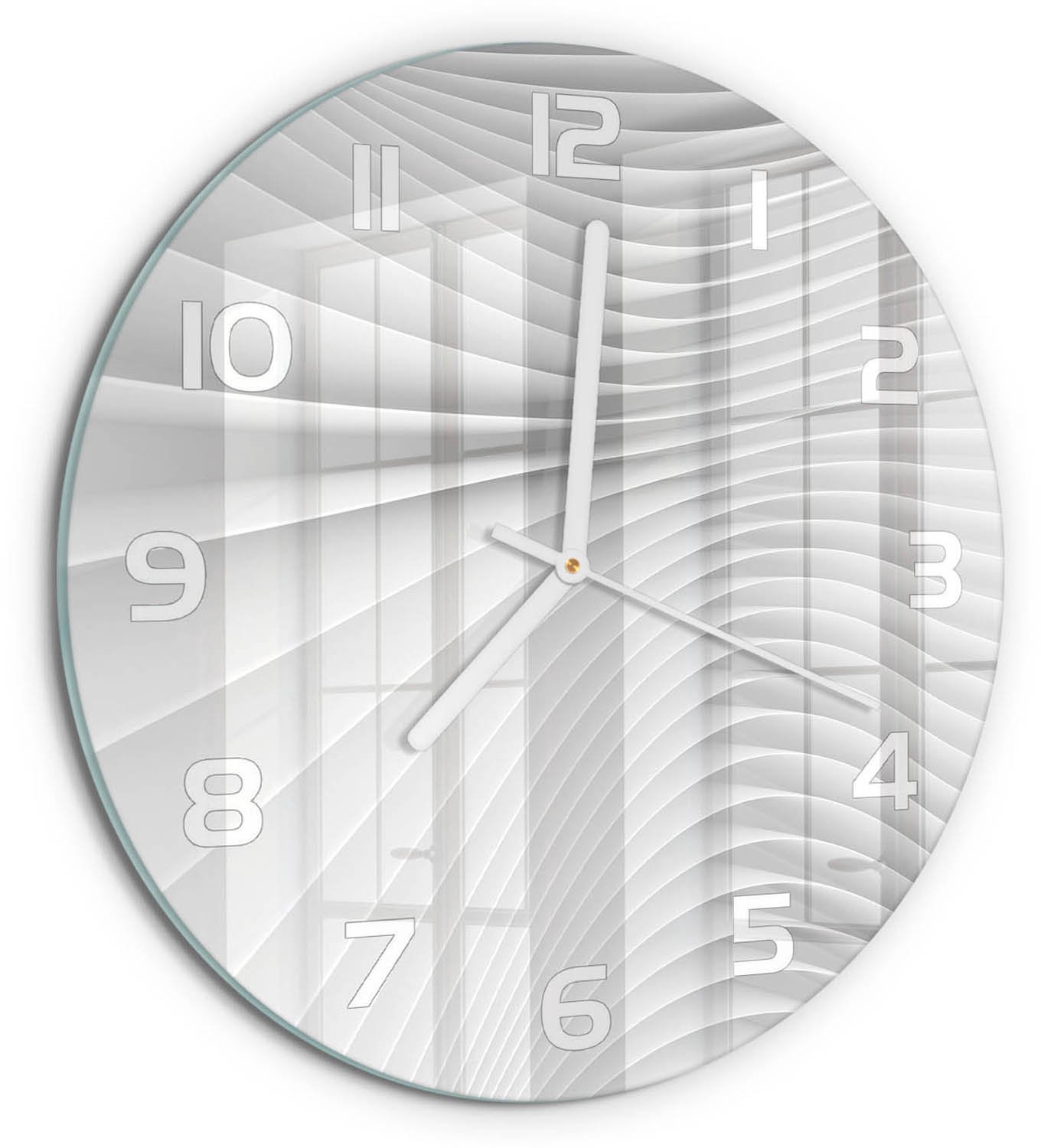 TULUP Wandklok - Lijnen van abstractie Decoratieve Glazen Klok - fi30 cm - Wit Glazen Wandklok Design - Witte handen - Ronde Klok - Glazen Klok Met Print - Wandklok Glas Met Motief