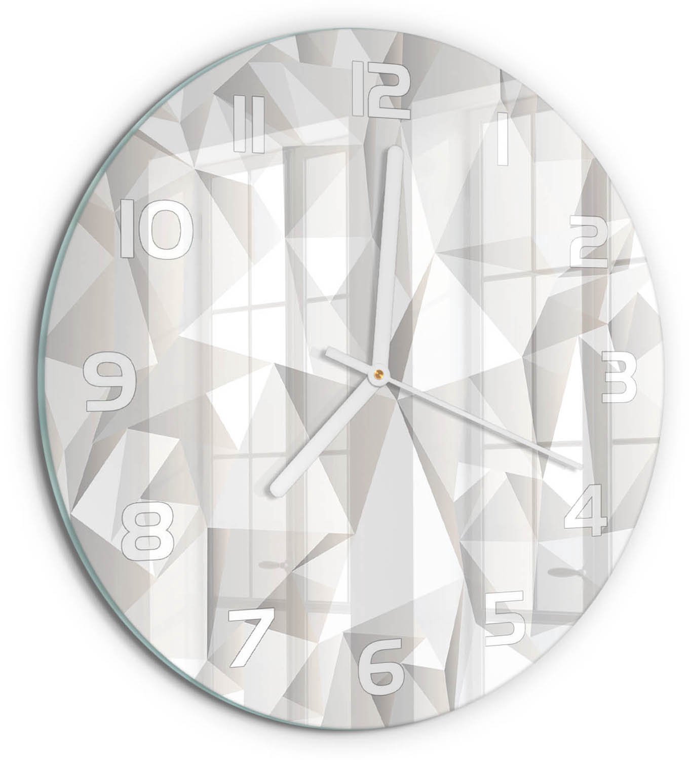 TULUP Wandklok - Abstracte achtergrond Wandklok Glas Decoratie - fi30 cm - Wit Gekleurde Glazen Klok - Witte handen - Ronde Klok - Klok Glas Met Opdruk - Moderne Wandklok Glas