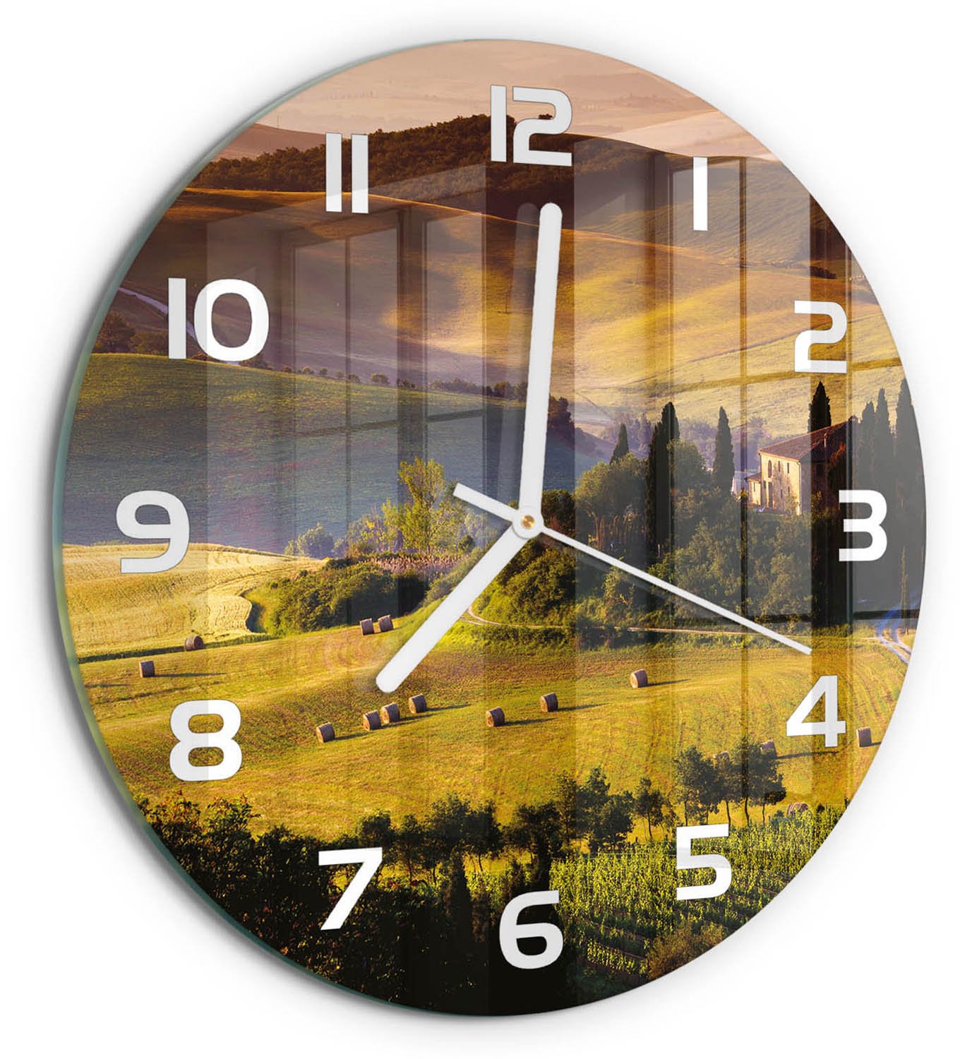 TULUP Wandklok - Toscane, Italië Glazen Klok Met Print - fi30 cm - Groente Wandklok Glas Met Motief - Witte handen - Ronde Klok - Wandklok Glas Decoratie - Gekleurde Glazen Klok