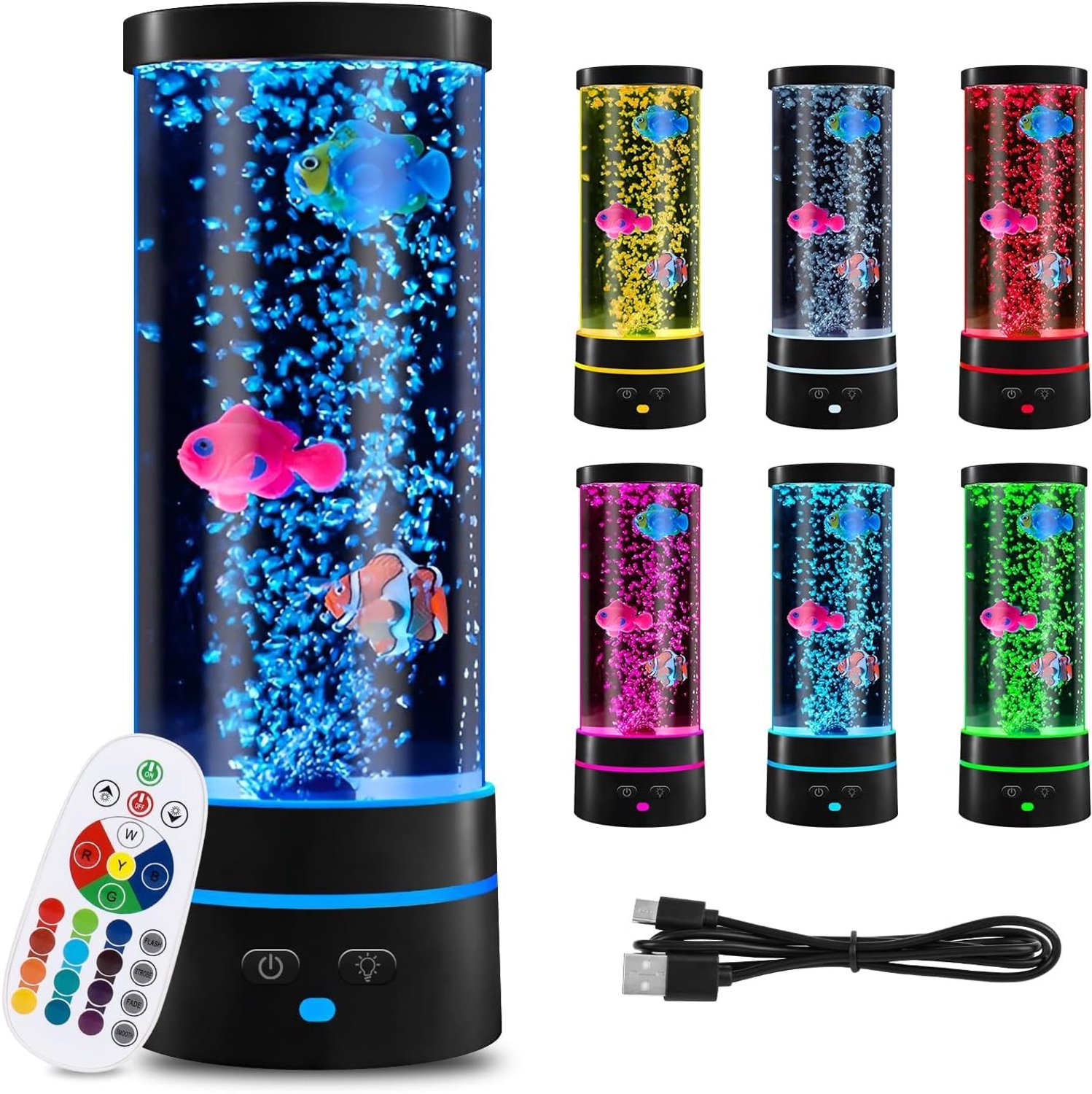 Lavalamp - Veelkleurig - Kunststof en Acryl - LED Aquarium met Bubbelvis en Afstandsbediening - Voor Thuis en Kantoor