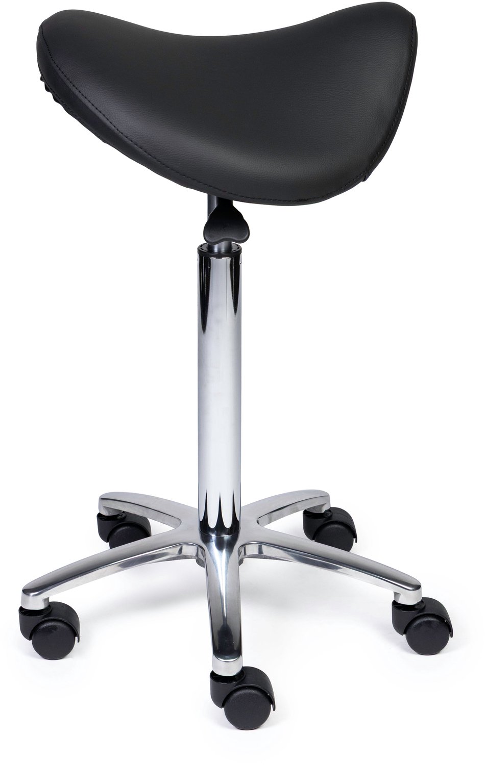 Ergonomische Zadelkruk Premium Zwart op Wielen Standaard uitvoering (50-68cm) / Zonder voetensteun / Voetdoppen
