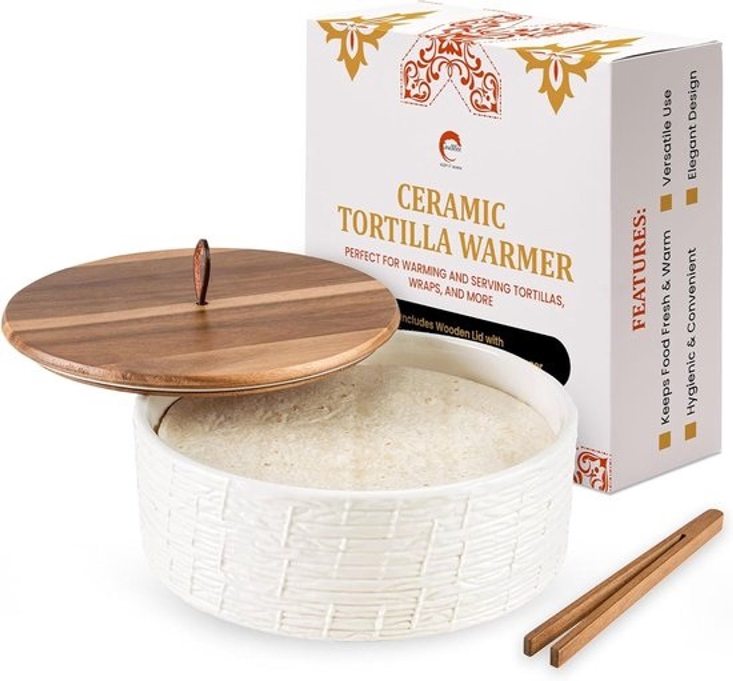 Tortilla Warmer - Brood Warmer - Warm Eten Houden - Luchtdichte Houten Deksel - 20 cm Diameter - Natuurlijk Hout