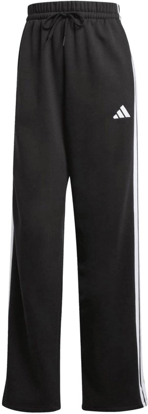 Zwarte Adidas joggingbroek met witte strepen op de zijkanten en een logo op de linkerheup.