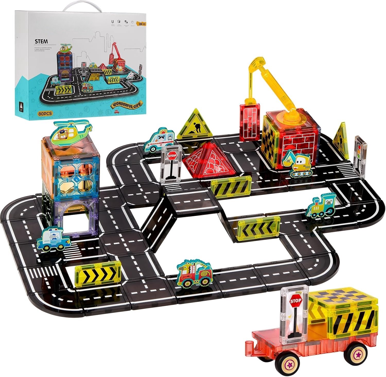 QEVA Magnetic Tiles - Magnetische Tegels - Magnetisch Speelgoed - Veelkleurig - 37cm x 37cm x 10cm
