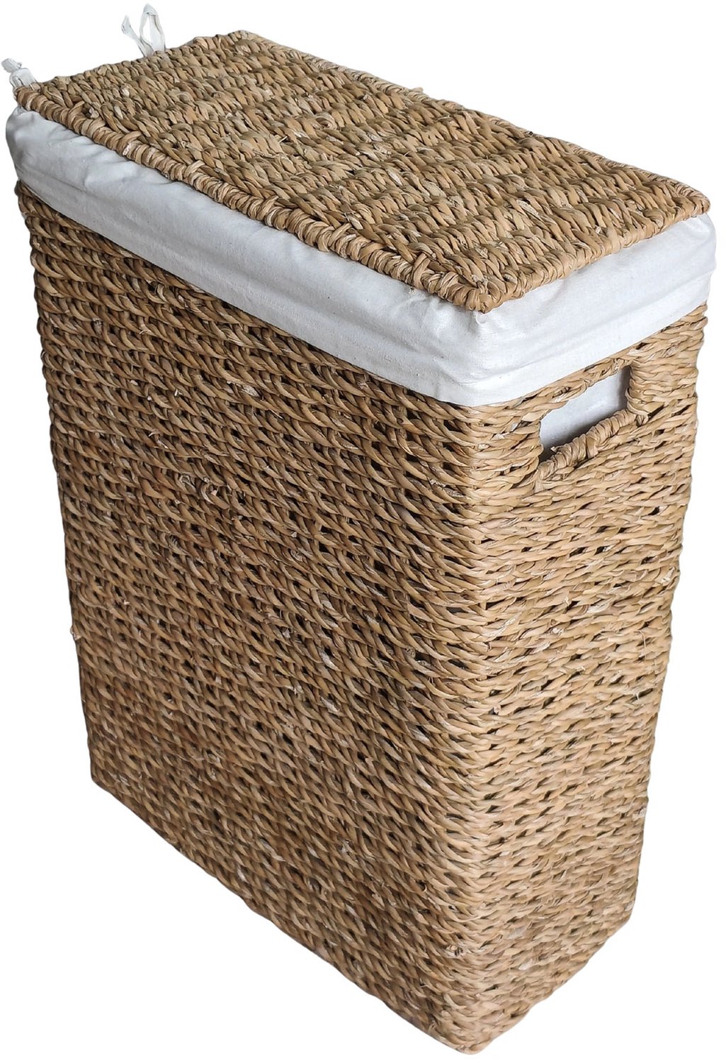 Smalle wasmand met deksel – zeegras – 45 liter – met waszak – naturel