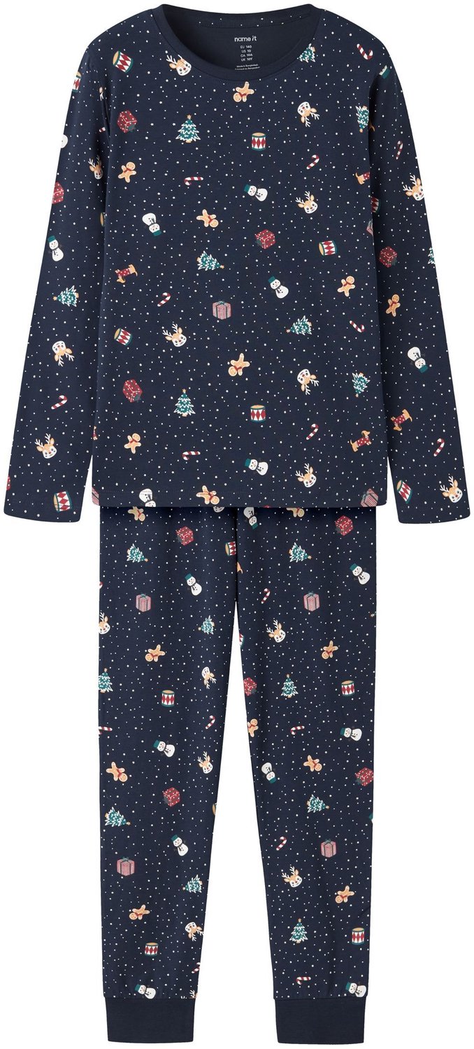 Name it kinder pyjama - Christmas - katoen - Grijze katoenen pyjama voor jongens en meisjes - 140 - Navy