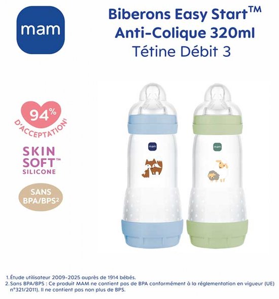 Set van 2 Babyflessen - MAM - Easy Start - Antikoliek - 320 ml - Flow 3 speen - Oceaan + Zand — afbeelding 2