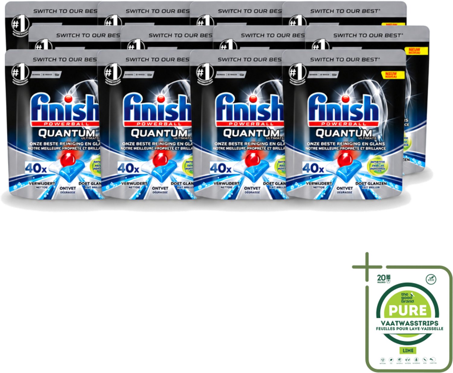12 x Finish Powerball - Quantum Ultimate - Vaatwastabletten - Ontvetter - 40 Tabletten - Grootverpakking - Vaatwasstrips - Vaatwasmiddel - Vaatwastablet - Ontvetter - Vaatwasser - Vetverwijdering