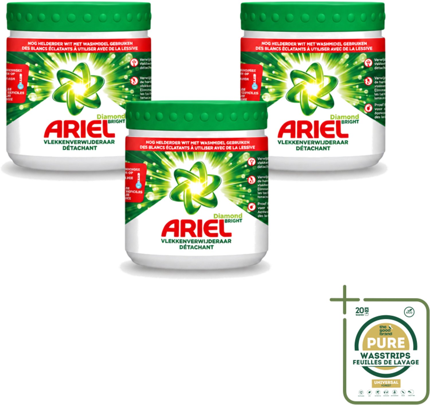 3 x Ariel Diamond Bright - Vlekverwijderaar Poeder - Witte Was - 30 Wasbeurten - Wasstrips - Vlekverwijderaar - Witte Was - Koud Water - Vlekken Verwijderen - Waspoeder