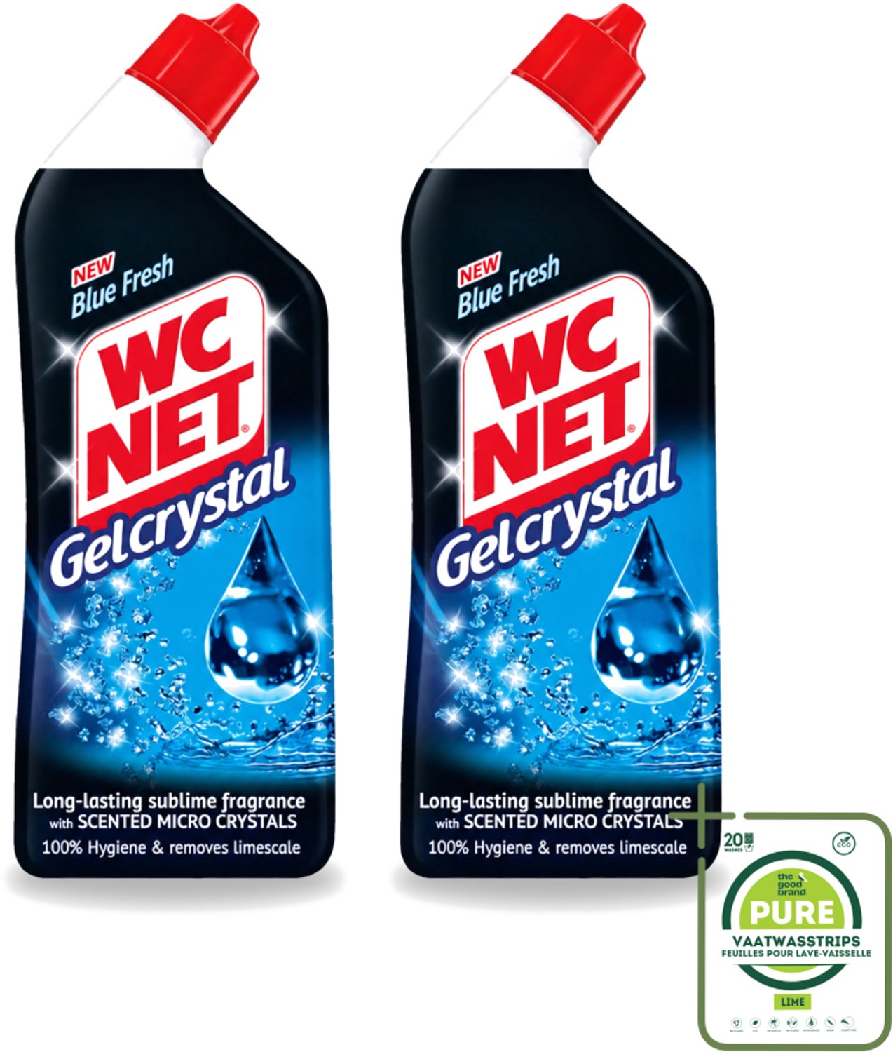 2 x WC-Net - Toiletreiniger - Gel - Blue Fresh - Anti-Kalk - 750 ml - Grootverpakking - Vaatwasstrips - Toiletreiniger - Kalkaanslag - Vlekken - Hygiëne - Desinfecterend