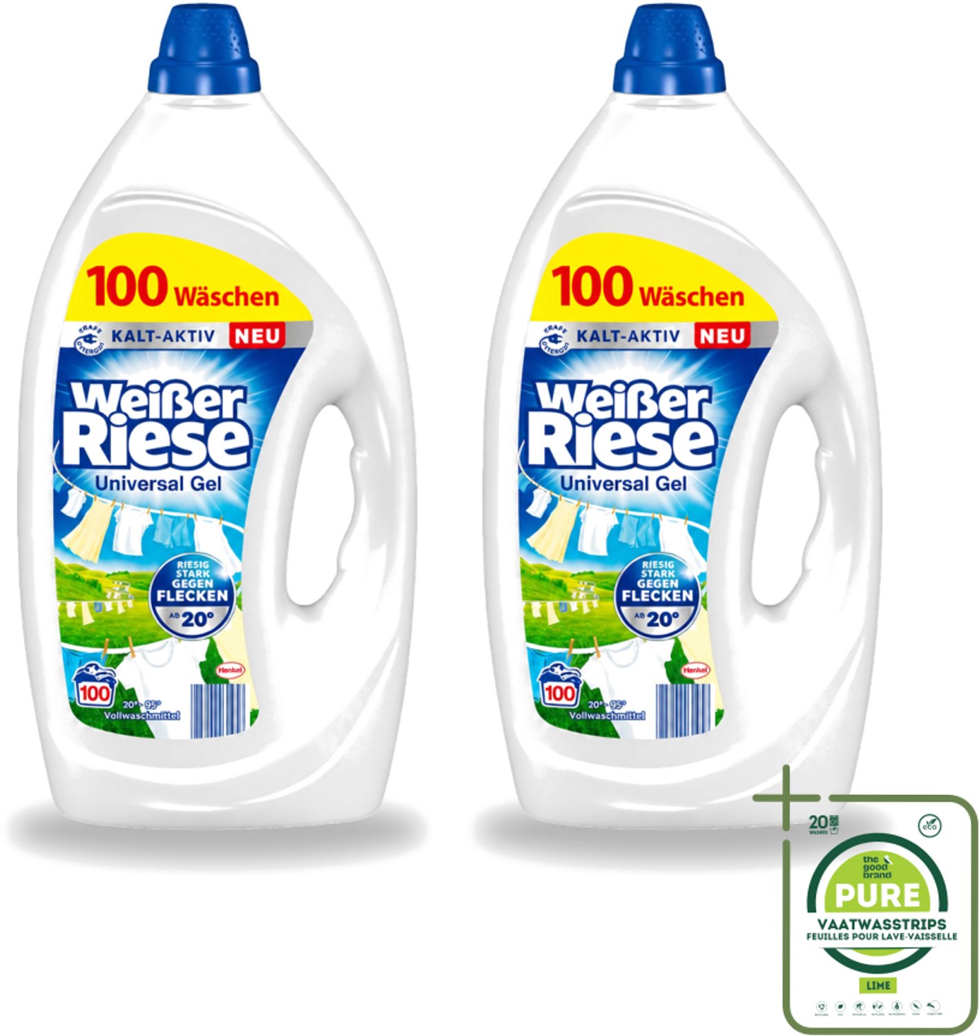 2 x Weißer Riese - Wasmiddel - Gel - Witte Was - 4.5L - 100 Wasbeurten - Grootverpakking - Vaatwasstrips - Wasmiddel Gel - Witte Was - Reiniging - Vlekken Verwijderen - Wasbeurten