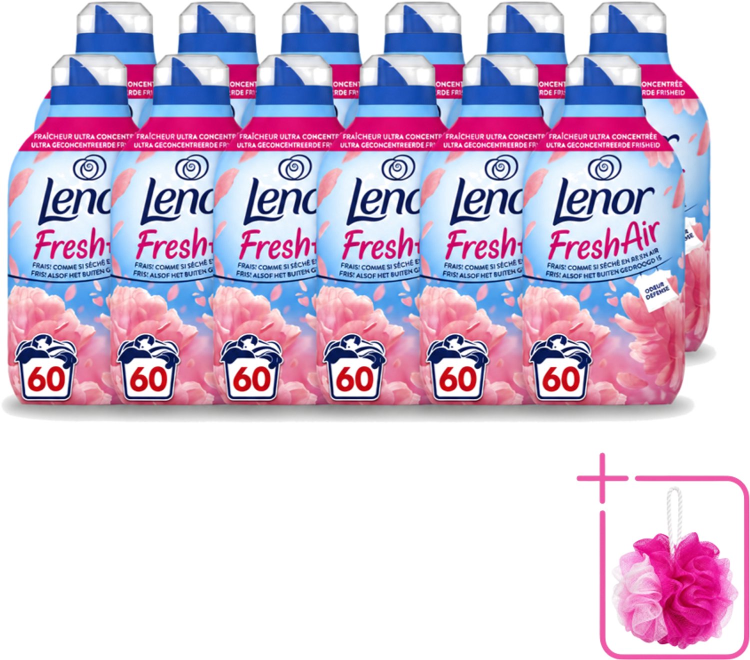 12 x Lenor – Wasverzachter – Bloesem – 60 Wasbeurten – 840 ml - Bulkverpakking - Wasverzachter - Douchemop - Buitenluchtfrisheid