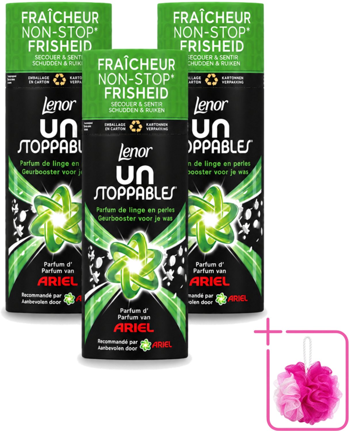 3 x Lenor Unstoppables – Geurbooster – Ariel – 13 Wasbeurten – 165 g - Bulkverpakking - Geurbooster was - Douchemop - Frisse geur was