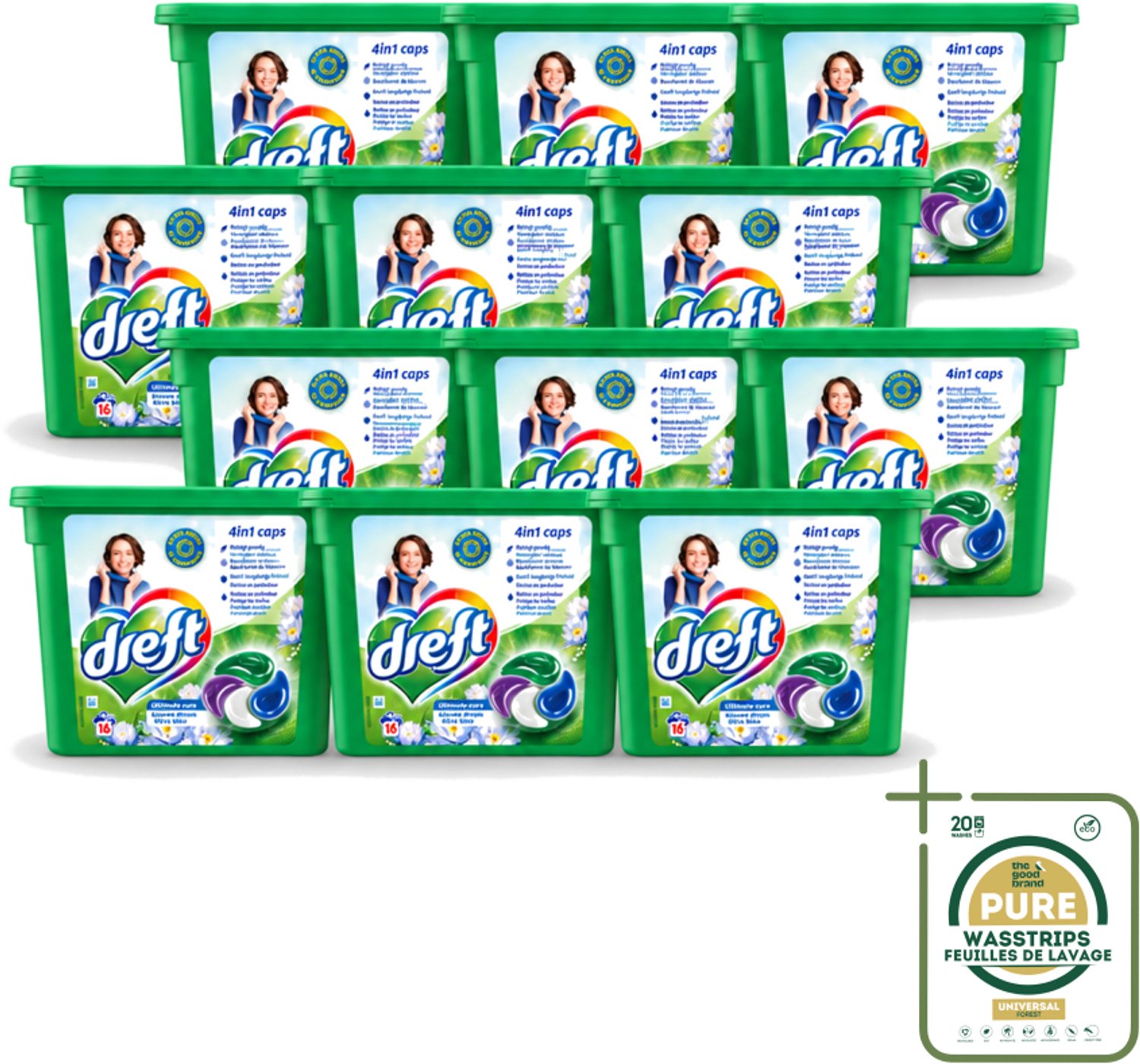 12 x Dreft - Wasmiddelcapsules 4in1 - Gekleurde Was - Blauwe Droom - 16 Wasbeurten - Wasstrips - Wasmiddelcapsules - Blauwe Droom - Kleurbescherming - Frisheid - Wasgoed Reinigen