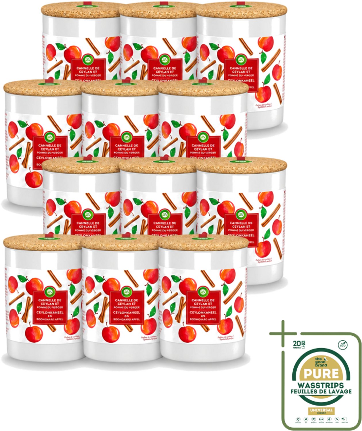 Air Wick 12 x Air Wick - Geurkaars - Kaneel & Boomgaard Appel - 35 Uur Brandduur - Wasstrips - Geurkaars - Kaneel - Boomgaard Appel - Warme Geur - Frisse Geur Rood