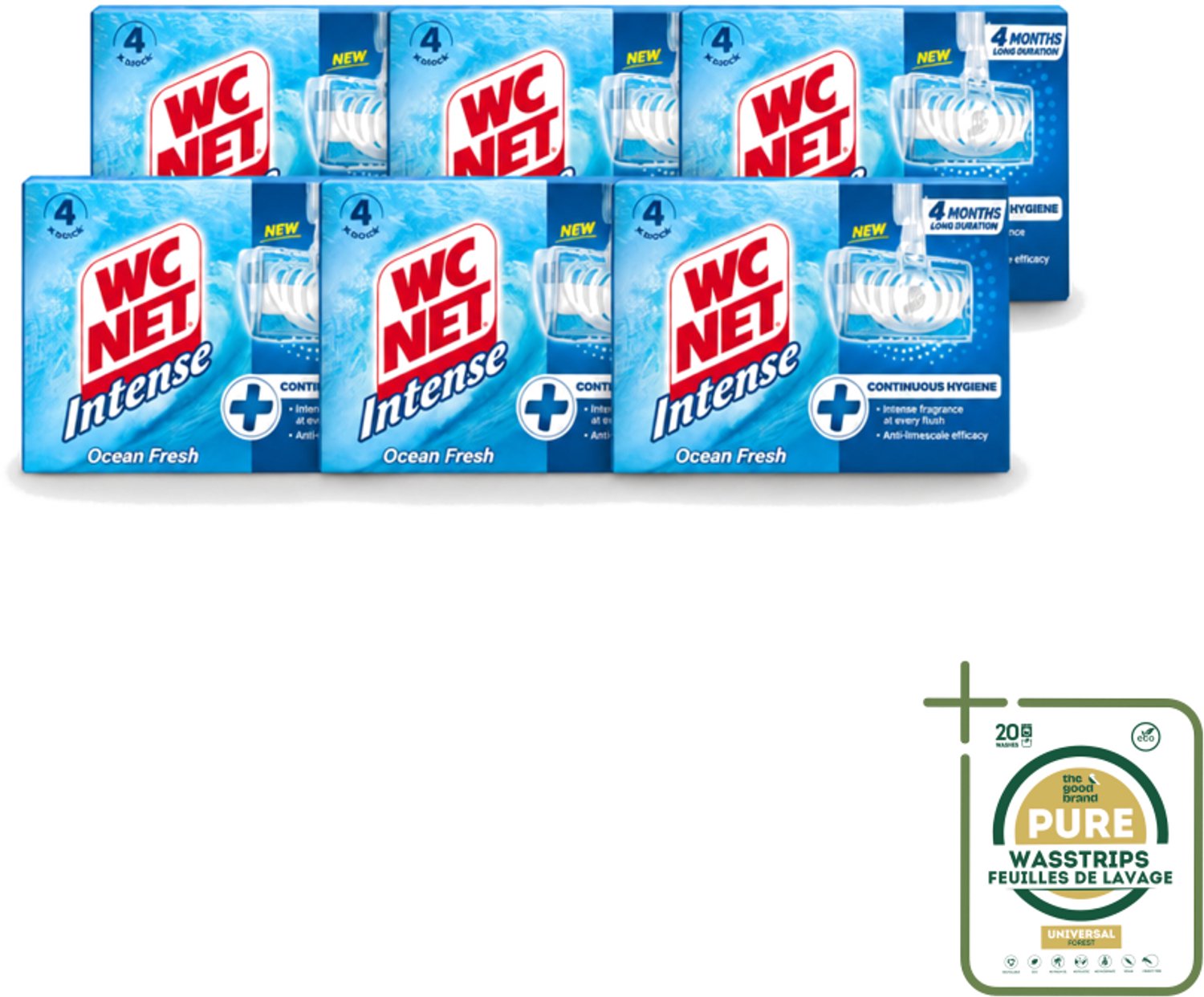 6 x WC Net - Toiletblok - Ocean Fresh - 4 Blokjes - Wasstrips - Toiletblok - Zuurstof - Oceaangeur - Kalkaanslag - Hygiëne