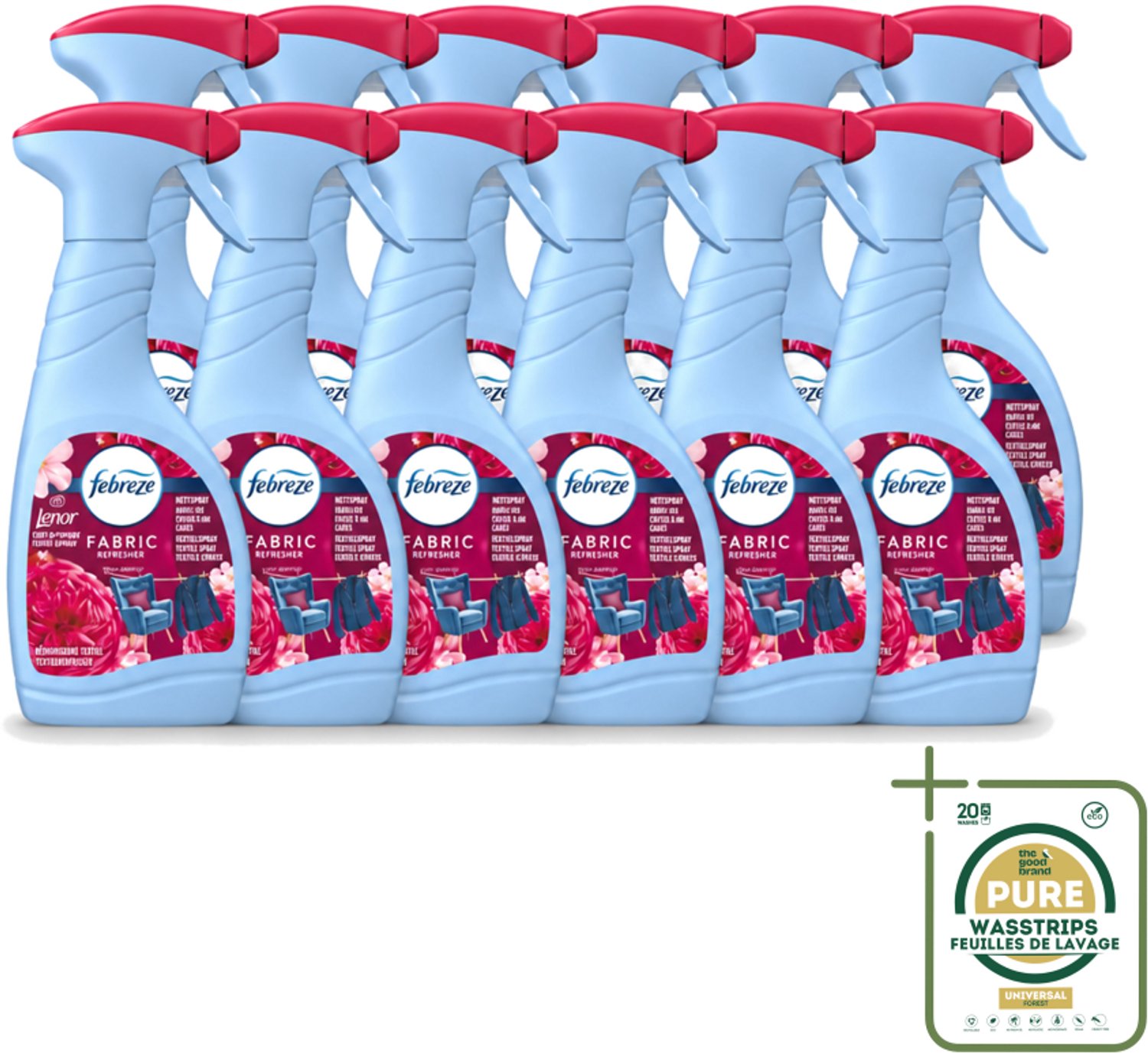 12 x Febreze – Textielspray – Robijn Jasmijn – 500 ml - Wasstrips - Textielverfrisser - Textielgeur - Geurverwijdering - Jasmijngeur - Robijngeur