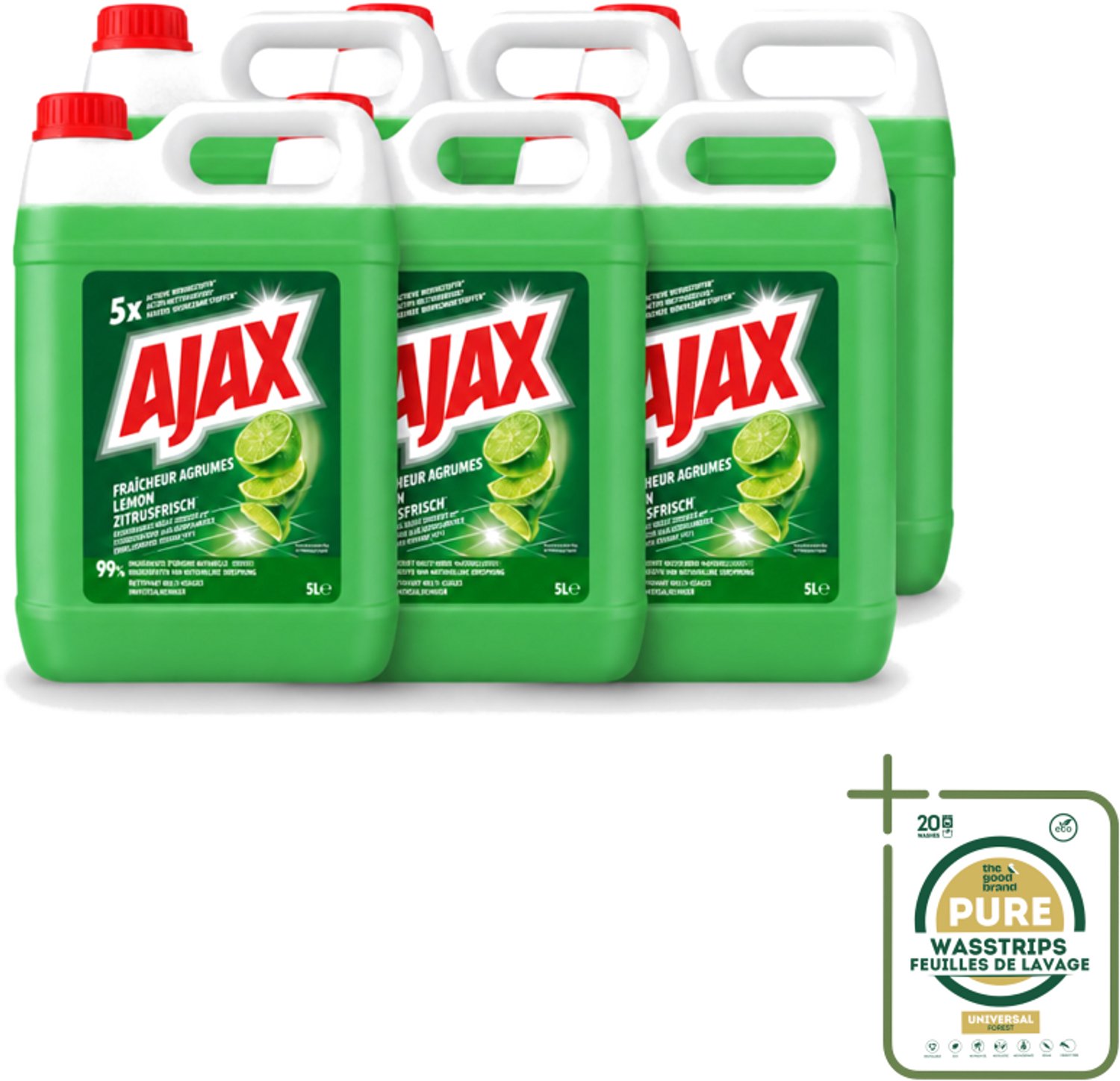 6 x Ajax – Allesreiniger – Limoen – 5000 ml - Wasstrips - Allesreiniger Limoen - Krachtige Reiniger - Vet Verwijderen - Frisse Geur - Biologisch Afbreekbaar