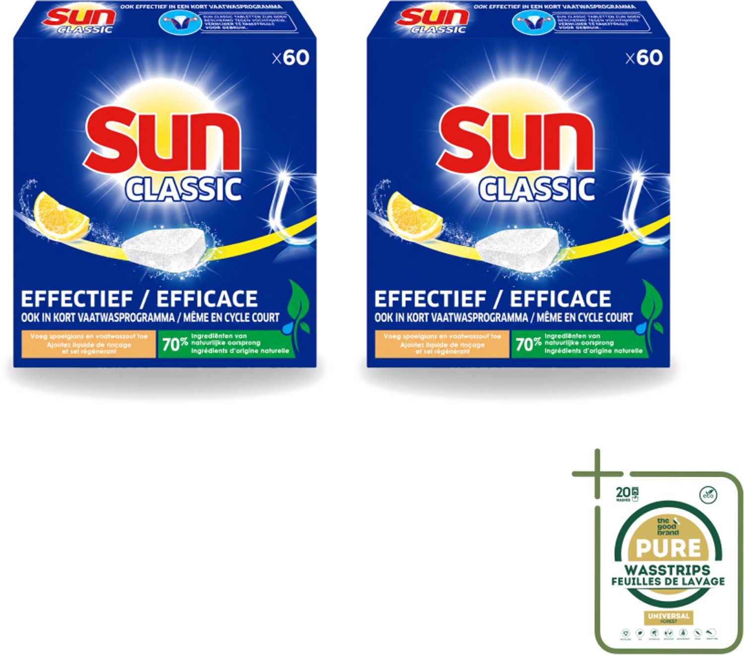 2 x Sun Classic - Vaatwastabletten - Voordeelverpakking - Citroen - 60 Tabletten - Wasstrips - Vaatwastabletten - Citroengeur - Vaatwasser - Fosfaatvrije - Milieuvriendelijk