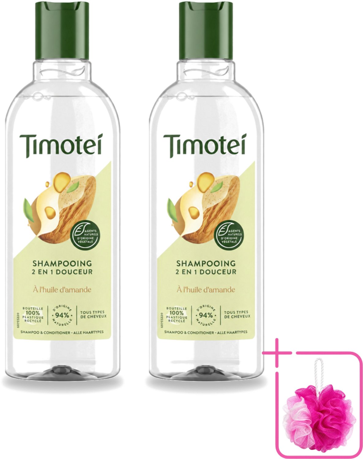 2 x Timotei - Shampoo - Amandelolie - 2in1 - Alle haartypes - 300ml - Bulkverpakking - 2in1 shampoo en conditioner - Douchemop - Amandelolie shampoo