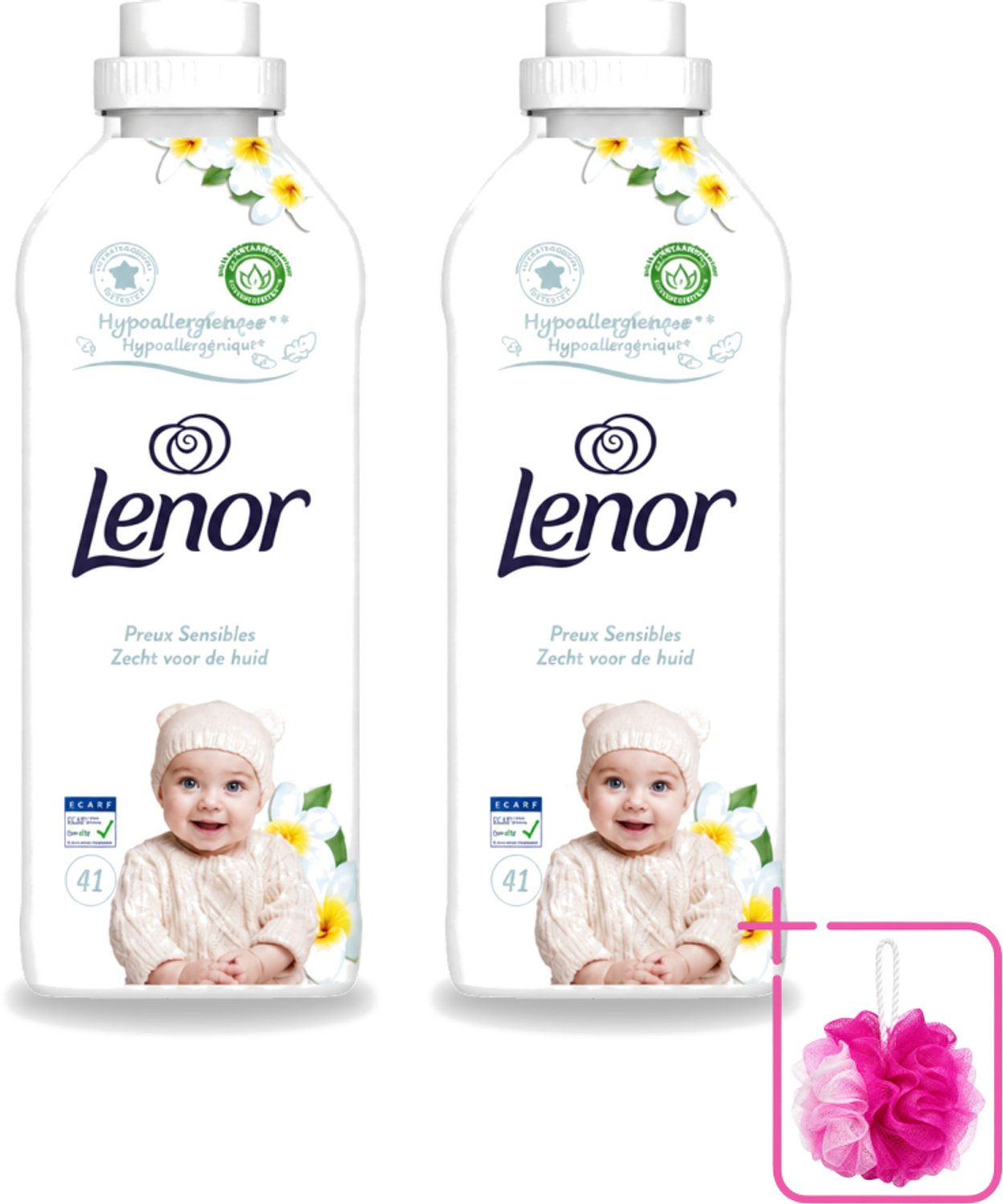 2 x Lenor - Wasverzachter - Gevoelig - Milde Geur - 41 Wasbeurten - Bulkverpakking - Wasverzachter - Douchemop - Gevoelige huid