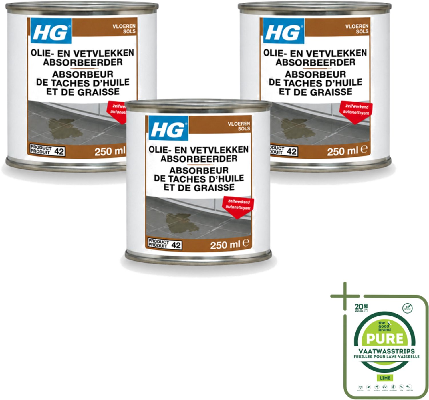 3 x HG - Tegel- & Natuursteen - Olie & Vetvlekken Absorbeerder - Zelfwerkend - 250 ml - Grootverpakking - Vaatwasstrips - Olie En Vetvlekken Absorberen - Natuursteen Vlekken Verwijderen - Vlekken Op Beton - Vlekken Op Cement - Vlekken Op Marmer
