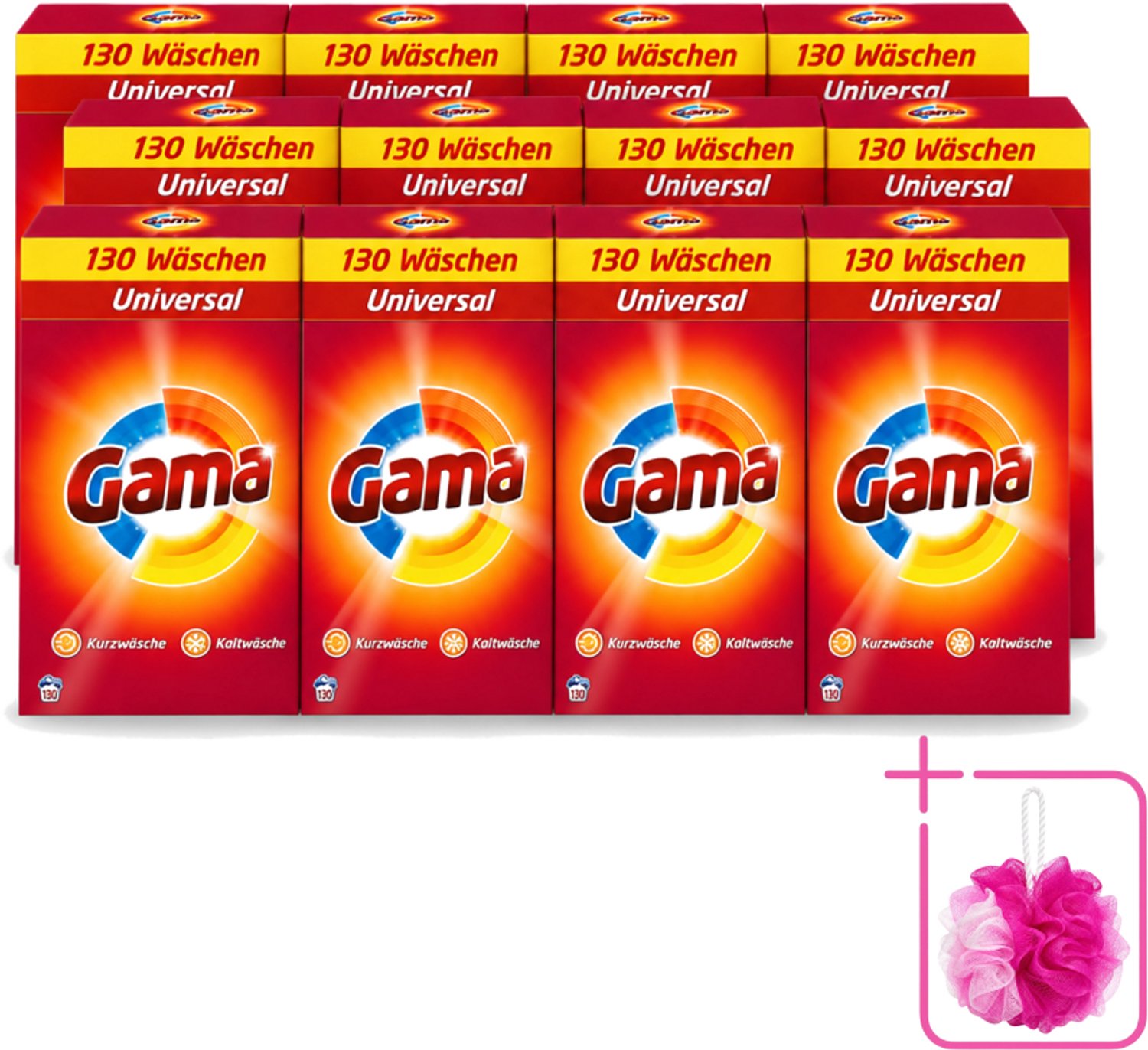 12 x Gama - 3-in-1 Waspoeder - Universal - Voor Alle Kleuren - 130 Wasbeurten - Bulkverpakking - Waspoeder - Douchemop - Wasbeurten