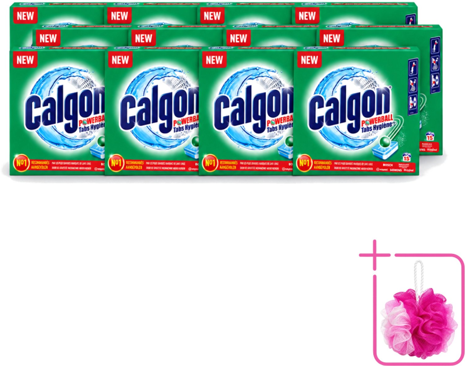 12 x Calgon - Wasmachinereiniger - Tegen Kalk - 15 Tabletten - Bulkverpakking - Wasmachine reinigen - Douchemop - Kalkvoorkomen