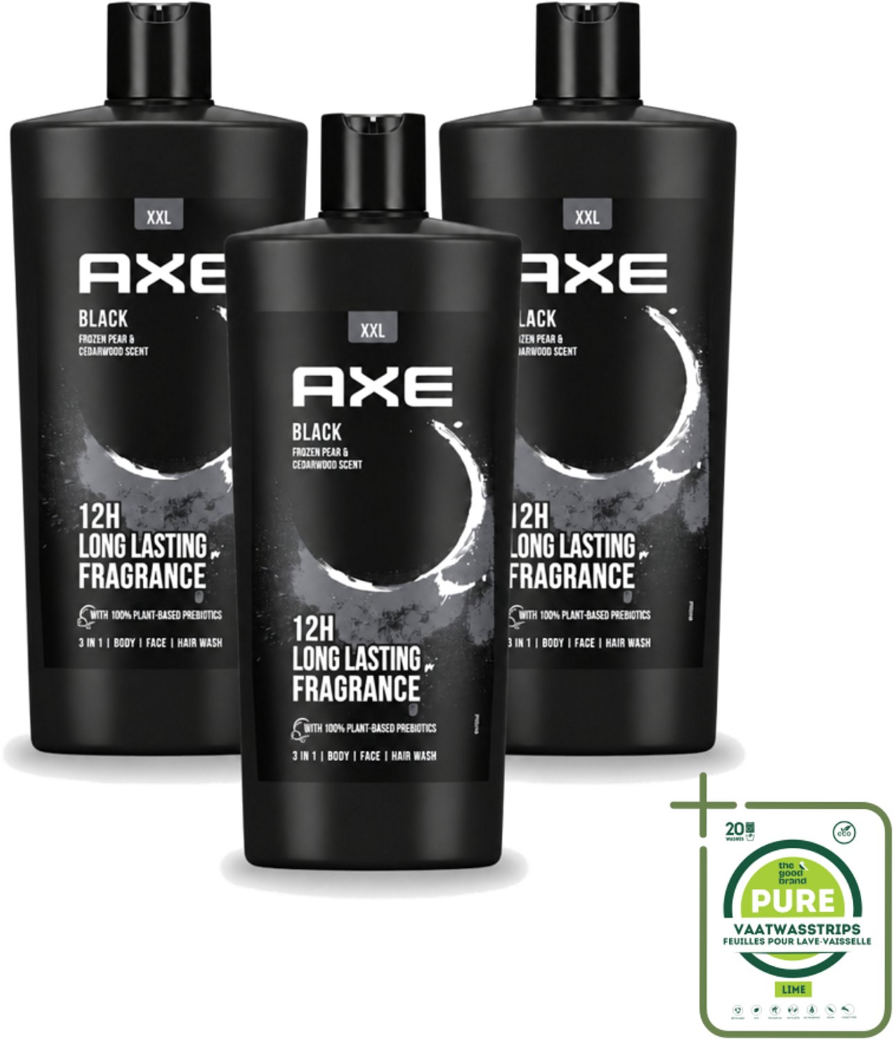 3 x AXE – Douchegel – Black – 700 ml - Grootverpakking - Vaatwasstrips - Douchegel - Douchegel Mannen - Douchegel Black - Douchegel Fris - Douchegel Voor Mannen