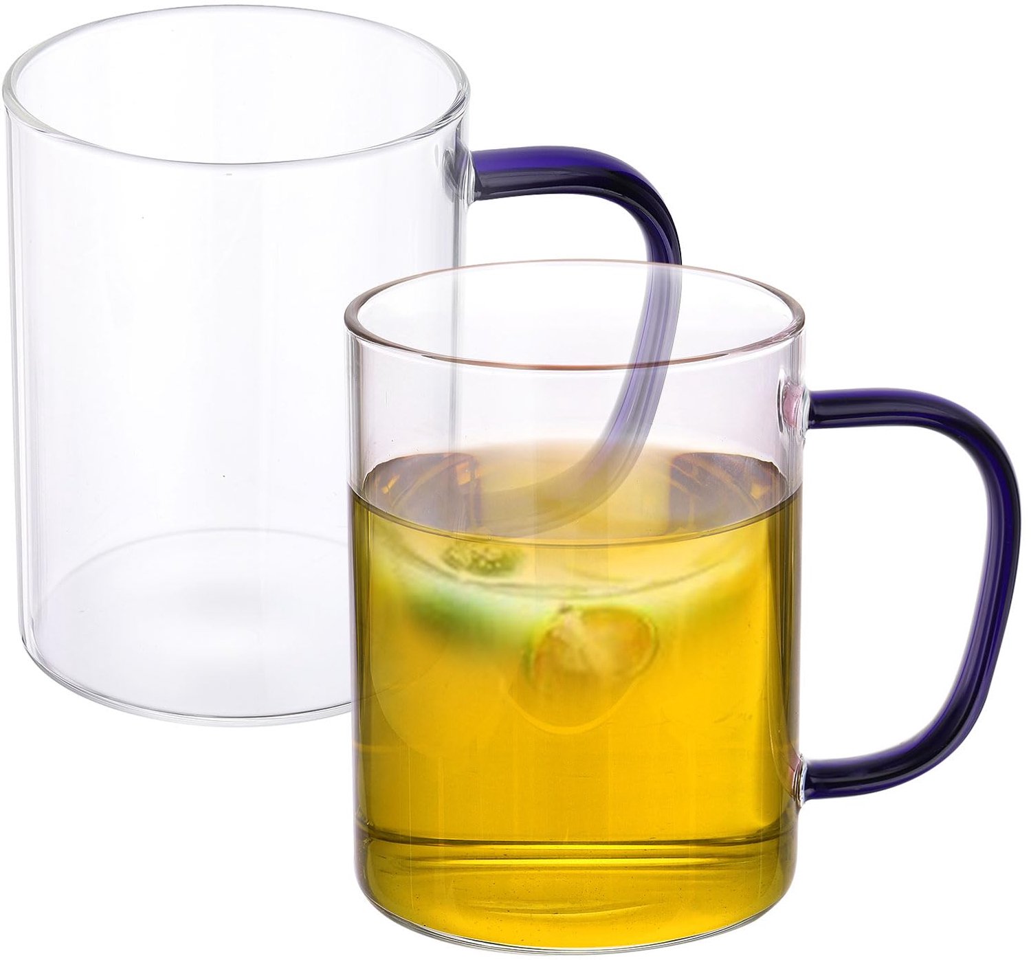 PATIKIL 500ml glazen maatbeker, 2 Pack 3.3 borosilicaatglas mok vloeibare bekers beker met blauw handvat voor keuken, helder