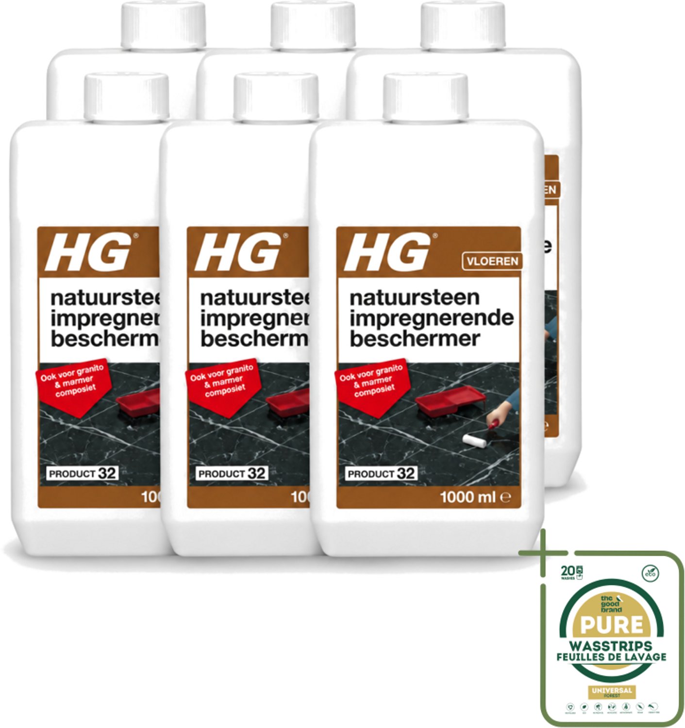 6 x HG - Natuursteen Impregnerende Beschermer - Ook Voor Granito & Marmer Composiet - 1L - Wasstrips - Natuursteen Beschermer - Vuil En Vlekken Bestrijden - Natuursteen Beschermen - Impregnerende Beschermer - Marmer Beschermen