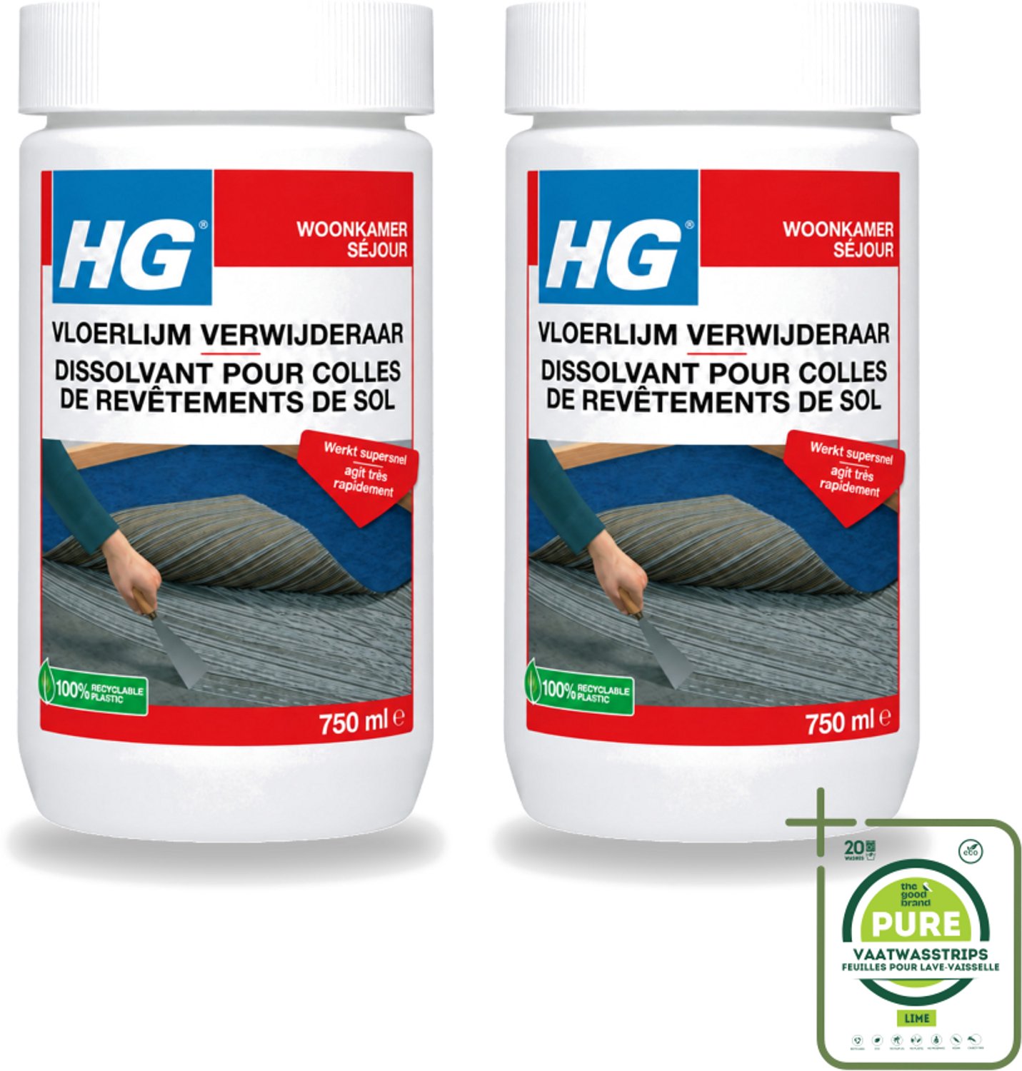 2 x HG - Vloerlijmverwijderaar - 750 ml - Grootverpakking - Vaatwasstrips - Lijmverwijderaar - Vloerlijm - Wandlijm - Lijmresten - Lijm Verwijderen