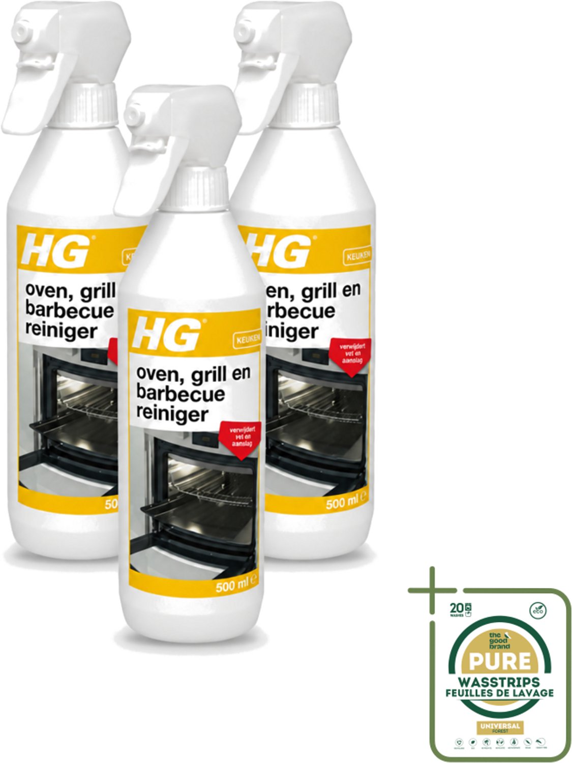 3 x HG - Oven, Grill & Barbecuereiniger - Actief Krachtschuim - 500 ml - Oven Reinigen - Grill Reinigen - Barbecuereiniger - Vet Verwijderen - Keuken Reinigen
