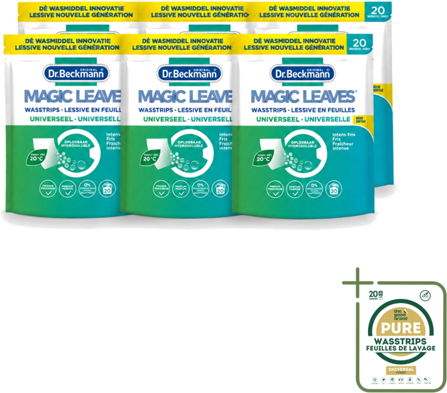 6 x Dr. Beckmann - Magic Leaves Universeel - Wasstrips - Witte en Gekleurde Was - 20 Wasbeurten - Wasstrips - Wasstrips - Wasstrips Wit - Wasstrips Gekleurd - Wasstrips 20 Beurten - Wasstrips Milieuvriendelijk