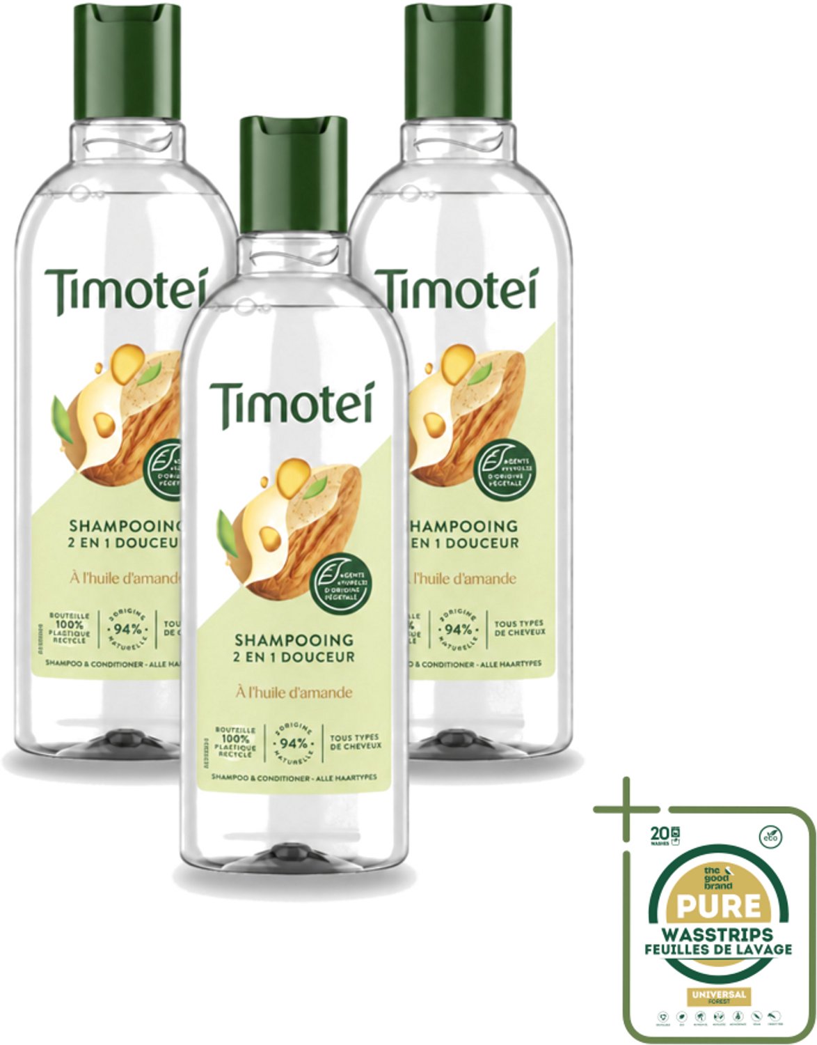 3 x Timotei - Shampoo - Amandelolie - 2in1 - Alle haartypes - 300ml - Wasstrips - 2in1 Shampoo En Conditioner - Amandelolie Shampoo - Zachte Shampoo - Haarverzorging - Haardos Verzorging