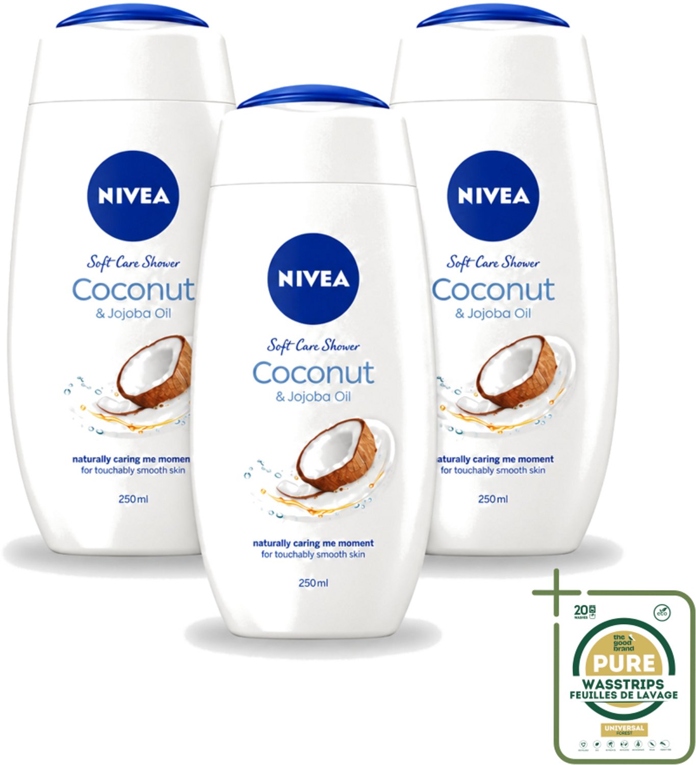 3 x Nivea - Huid Beschermende Douchecreme - Kokosnoot - 250 ml - Wasstrips - Douchecrème - Kokosnoot - Huidbeschermend - Hydratatie - Huidverzorging