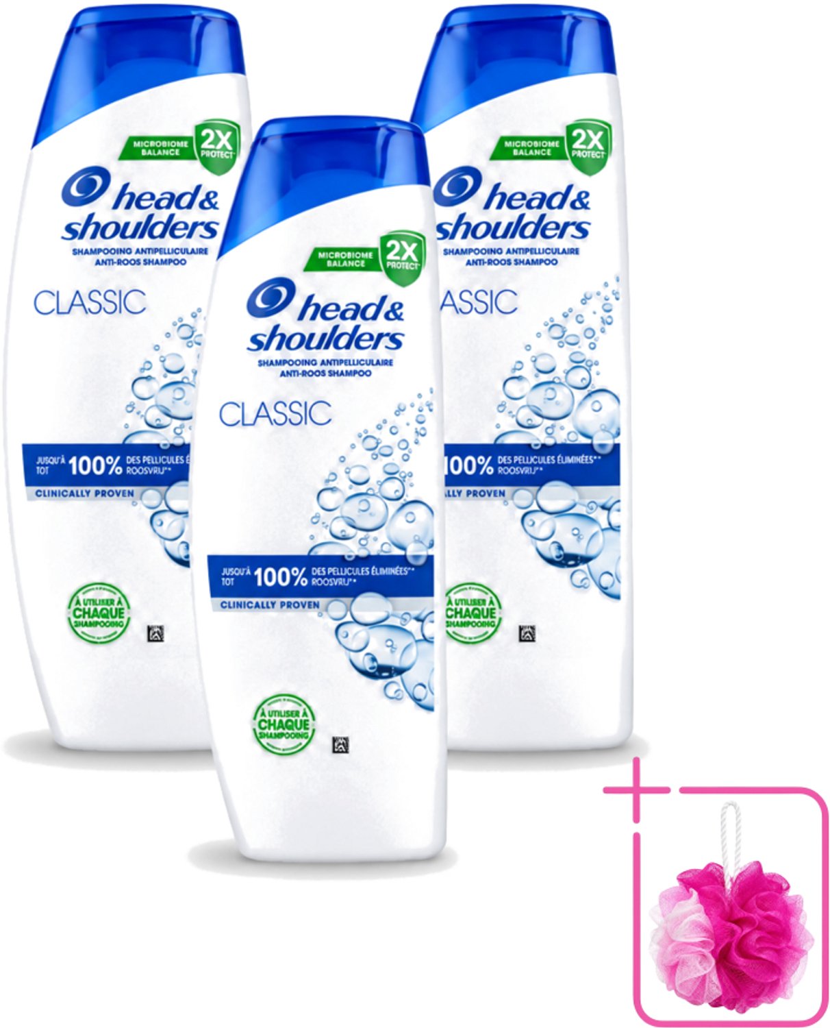 3 x Head & Shoulders - Anti-Roos Shampoo - Classic - 400 ml - Bulkverpakking - Roosvrij haar - Douchemop - Hoofdhuid verzorging