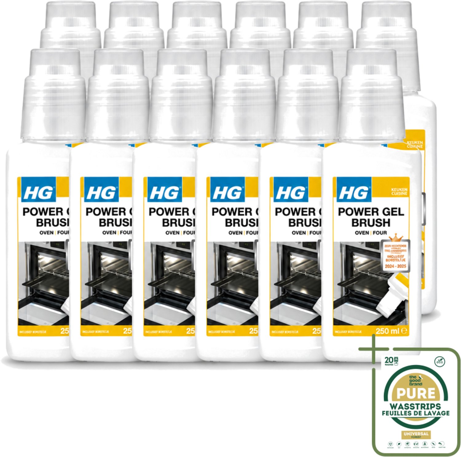12 x HG - Power Gel Brush Oven - Zeer Hechtende Formule - Inclusief Borsteltje - 250 ml - Oven Reinigen - Bakplaat Reinigen - Grill Reinigen - Barbecue Reinigen - Vet Verwijderen